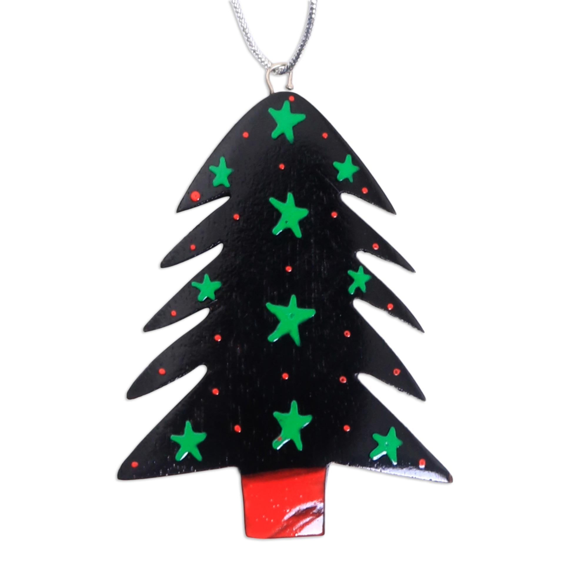 Premium Hand-Painted Mahogany Tree Ornaments - Set of 4 (Starlit Collection)