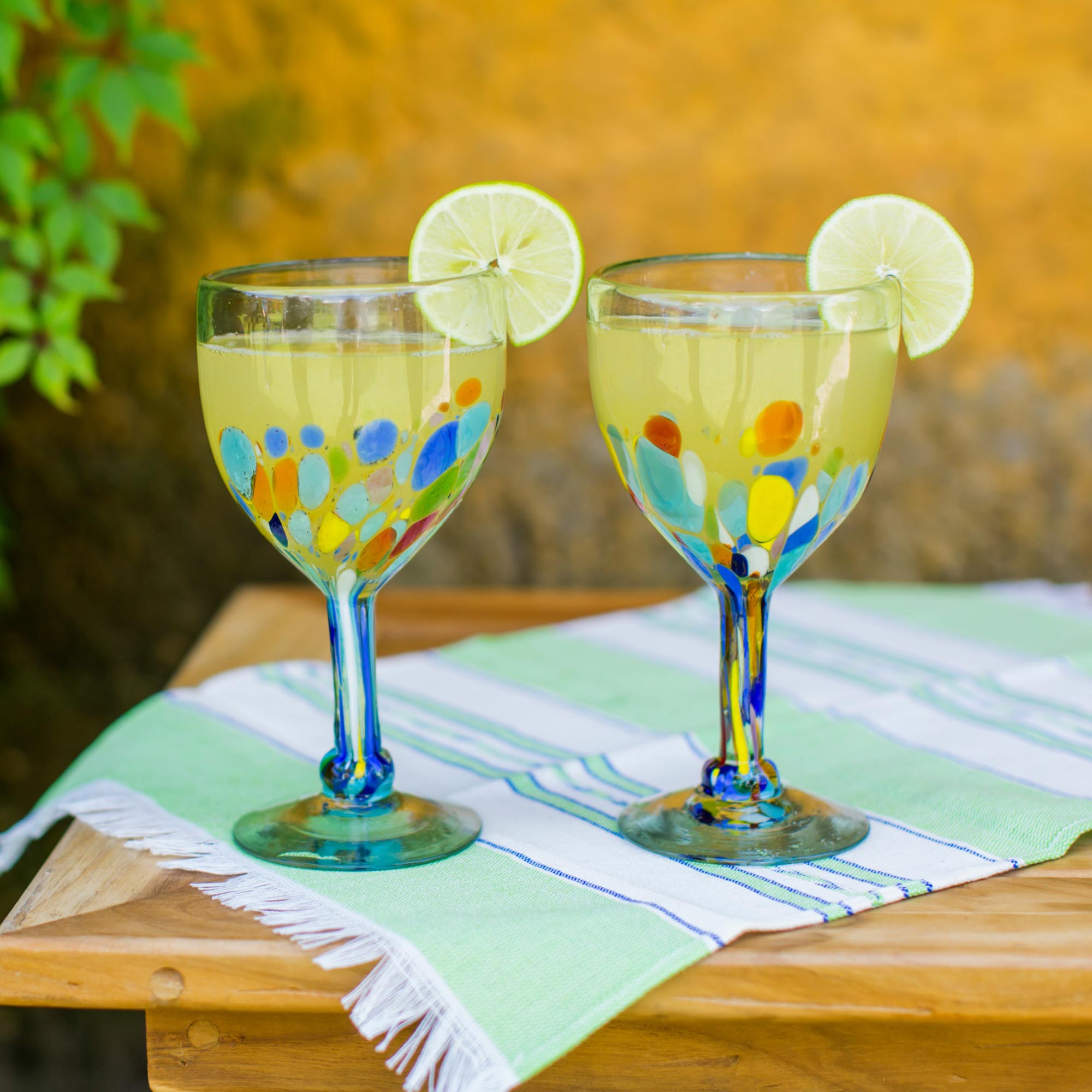Premium Confetti Festival Hand Blown 8 oz Wine Glasses - Set of 6