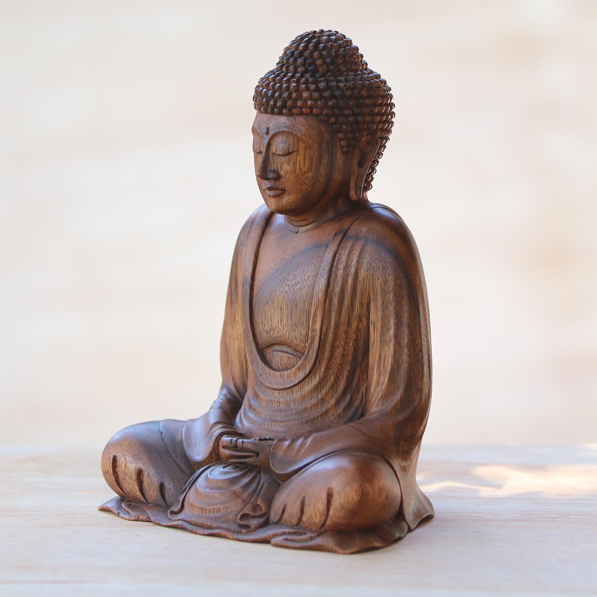 Premium Serenity Buddha Statue - Handcrafted Suar Wood Meditation Art Piece