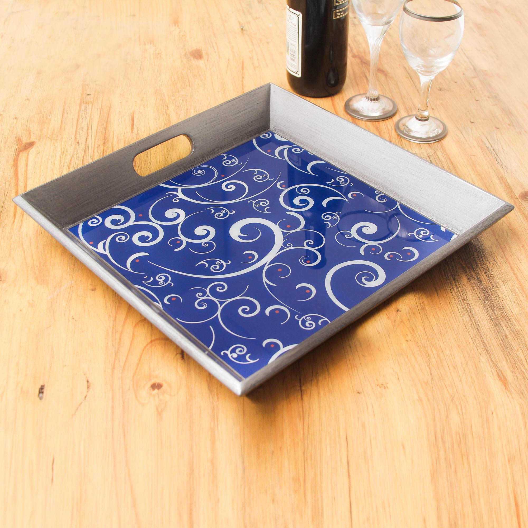 Premium Peruvian Hand-Painted Glass Tray - Starry Night Design