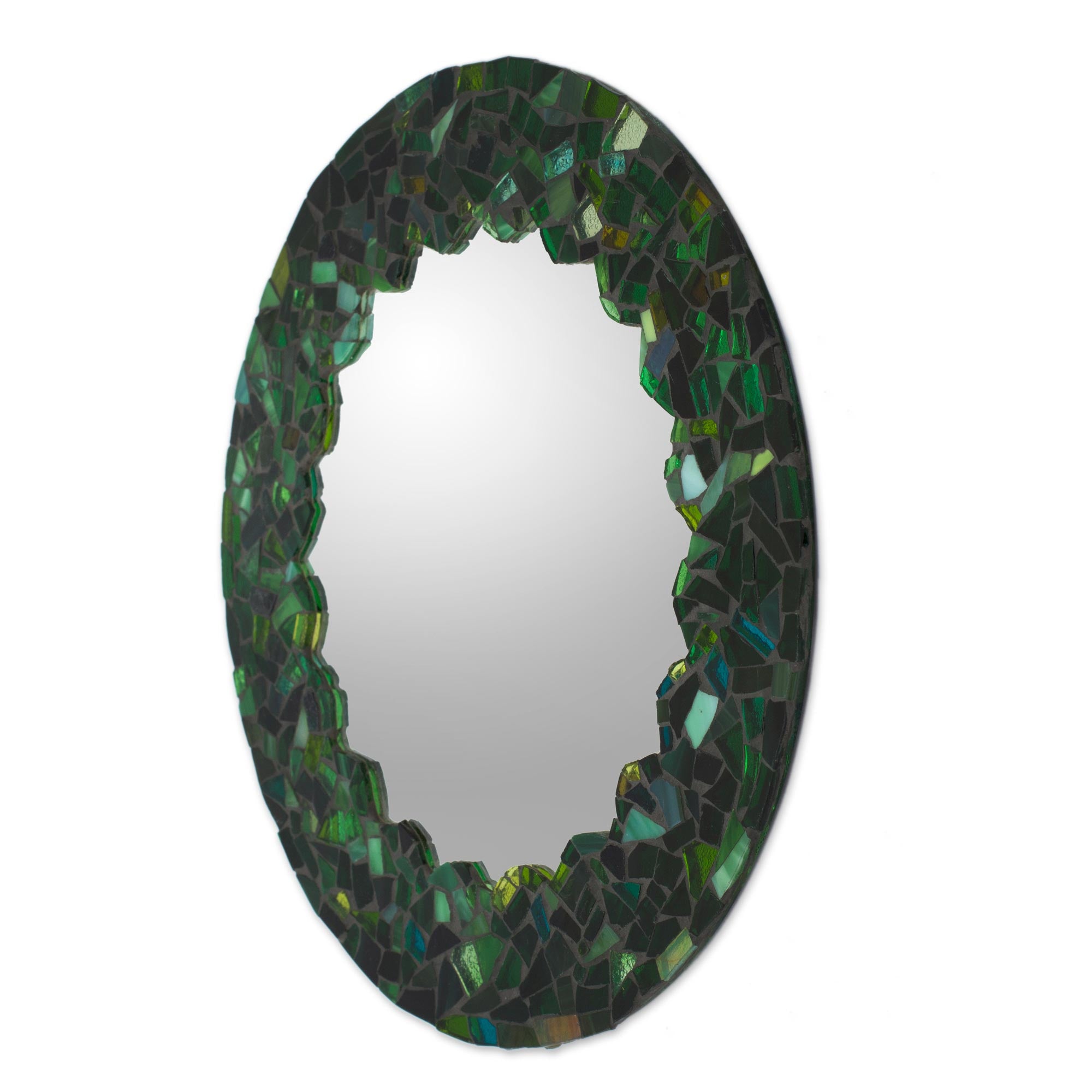 Premium Handcrafted Emerald Green Glass Mosaic Wall Mirror – Mexican Artisan Craft