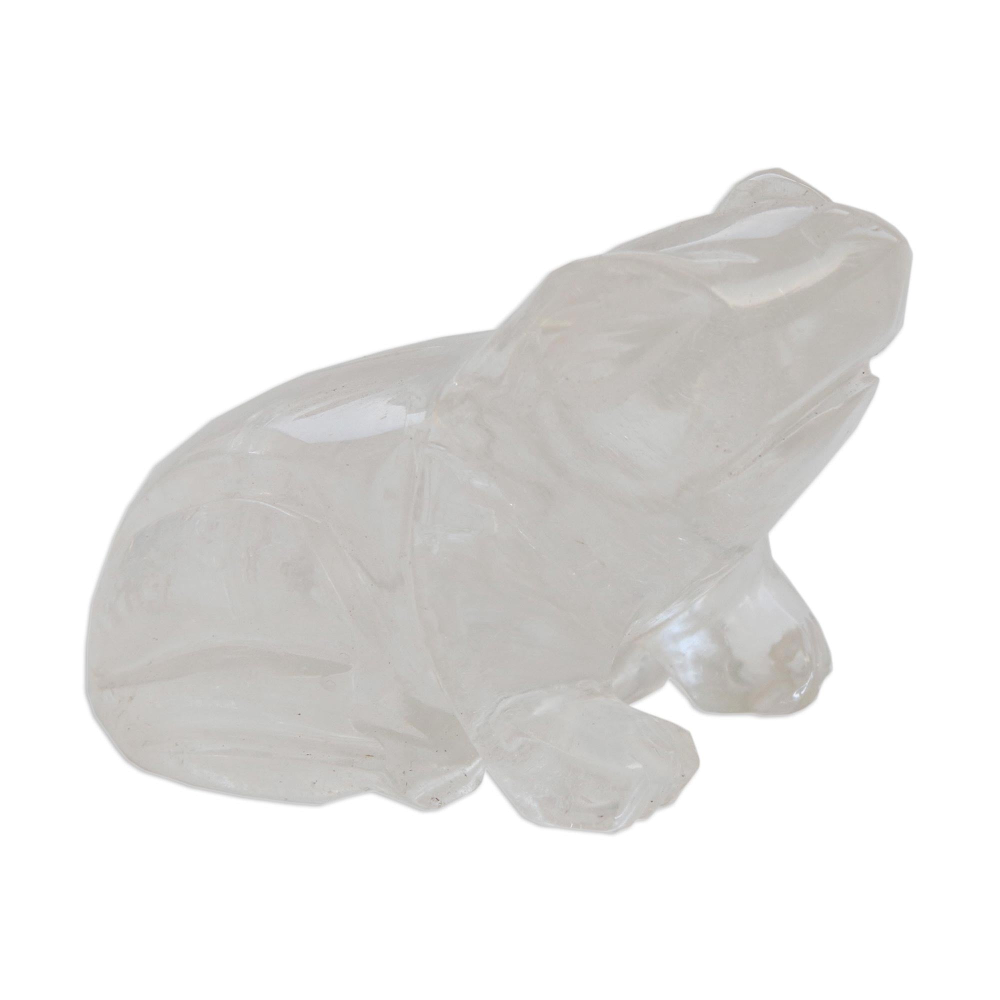 Premium Hand-Carved Quartz Gemstone Frog Figurine - Brazilian Artistry