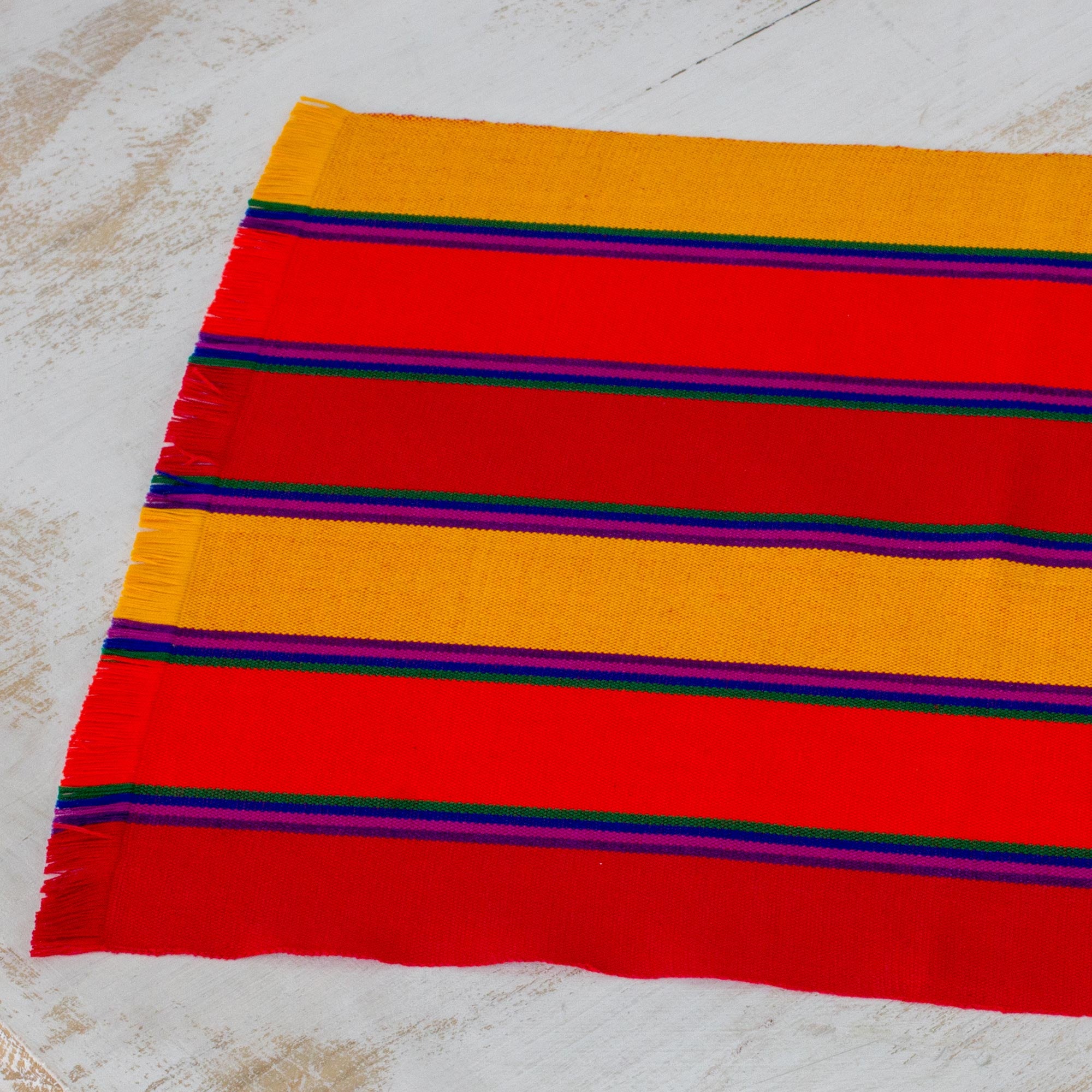 Premium Handwoven Cotton Placemats - Sunset Striped Set of 6 from Guatemala