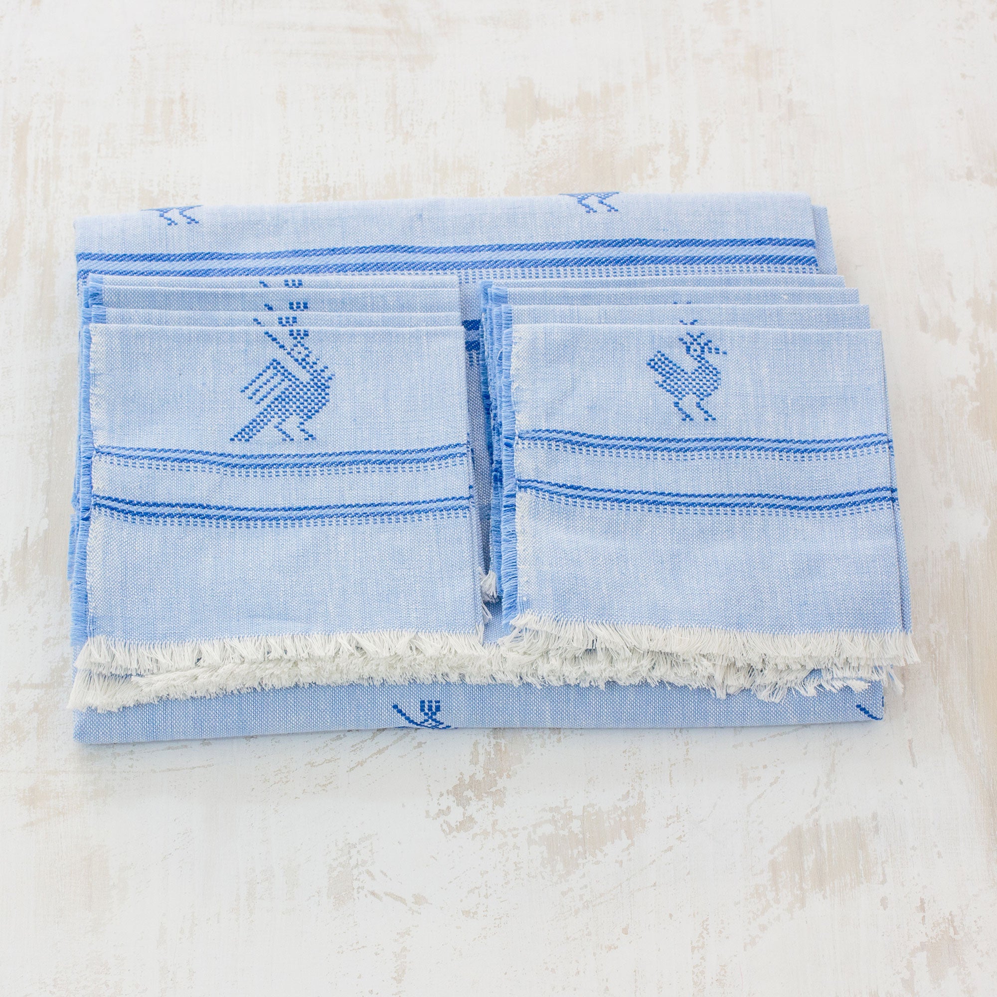 Premium Guatemalan Handmade Bird-Themed Tablecloth & Napkins Set