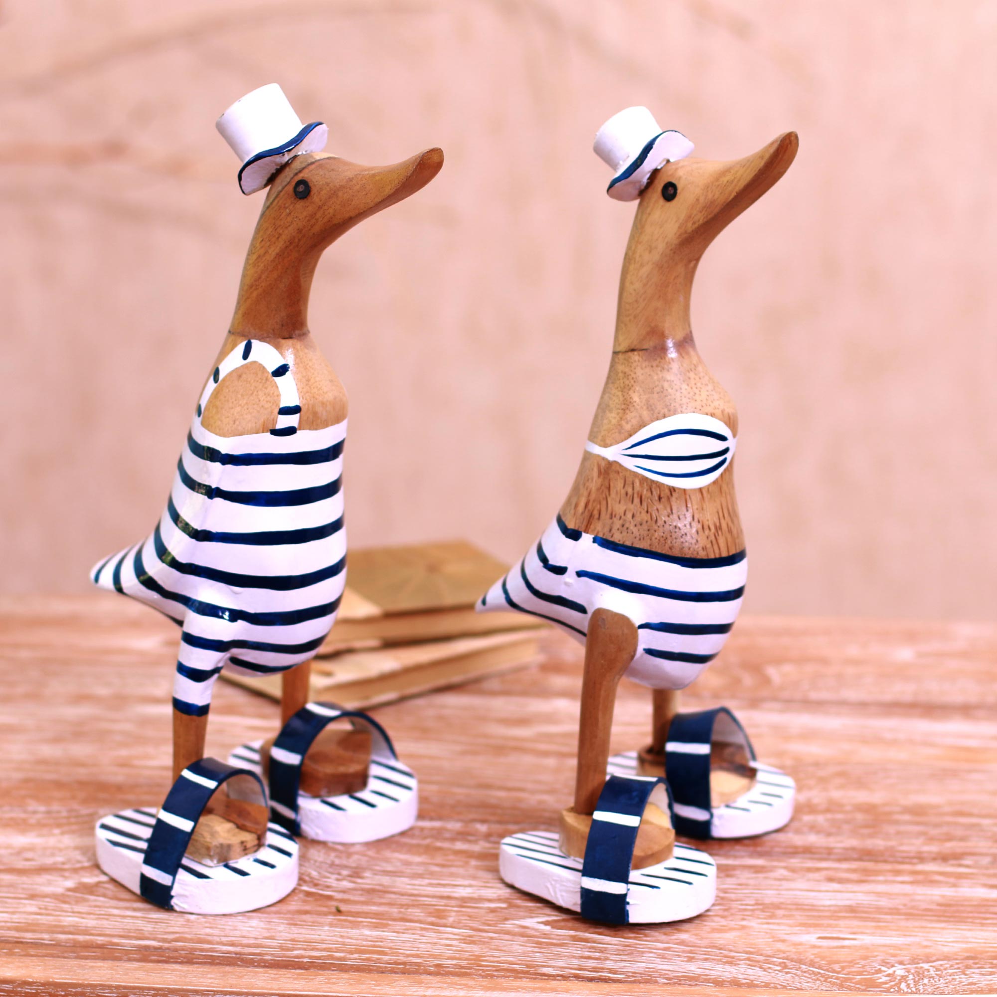 Premium Beachside Ducks Sculptures – Handcrafted Bamboo Root & Acacia Wood Pair