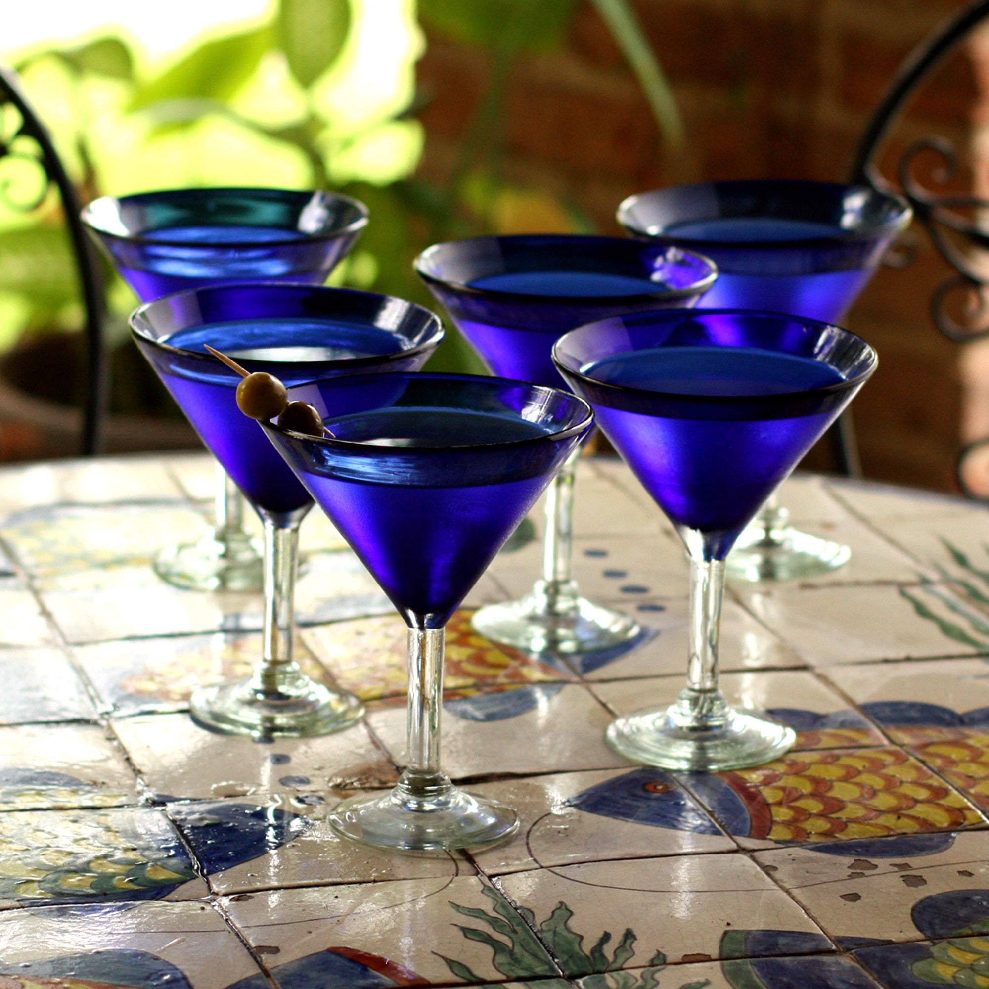Premium Sapphire Blue Handblown Glass Martini Glasses Set - Eco-Friendly & Unique (Set of 6)