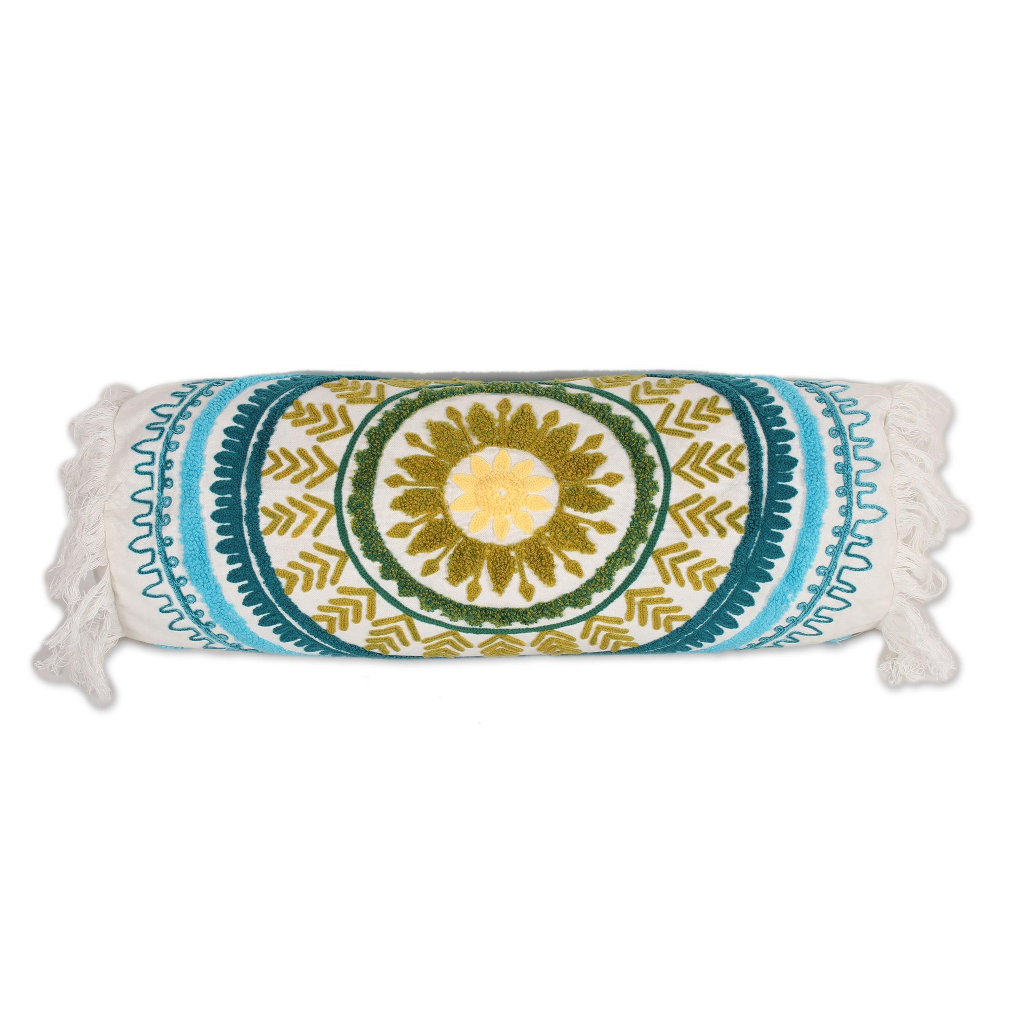 Premium Mandala Glory Bolster Cover - Handcrafted Cotton Embroidered Design from India