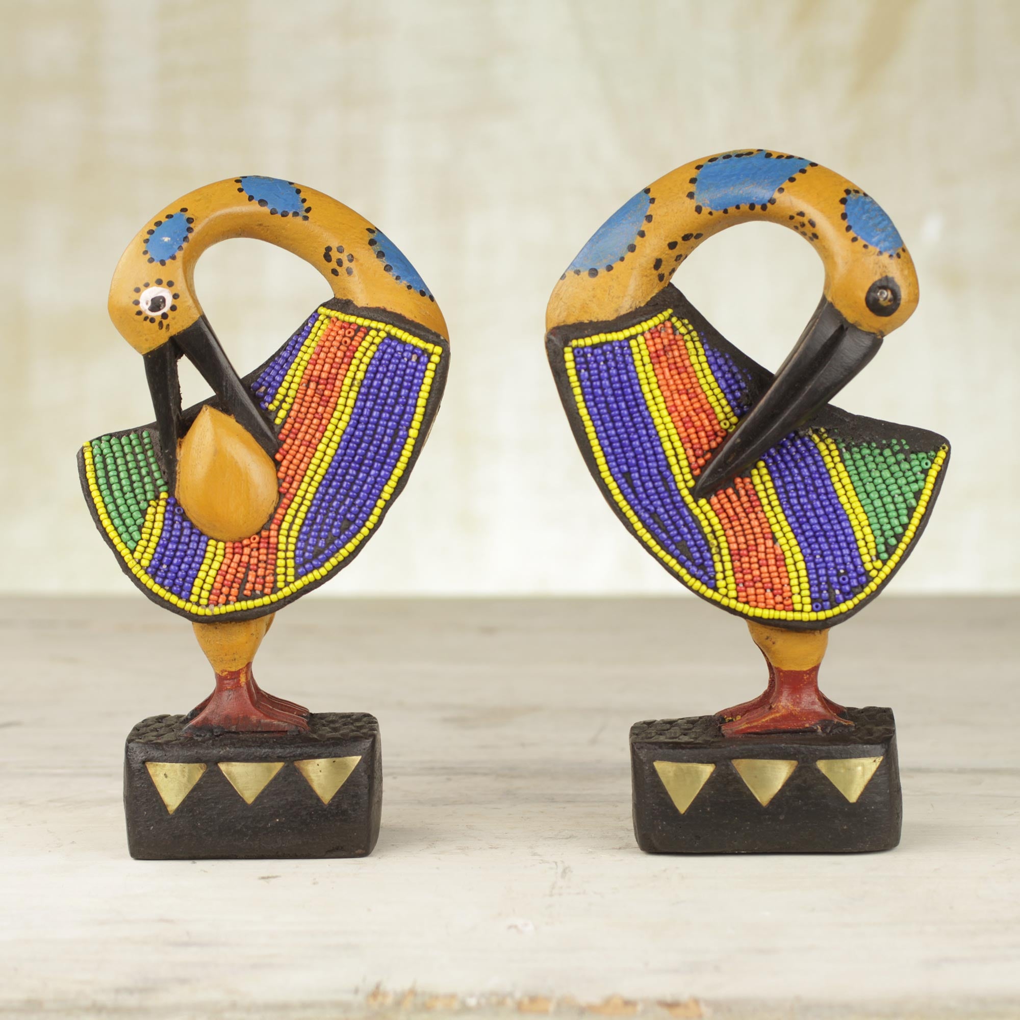 Premium Sankofa Duo: Handcrafted Wood & Recycled Glass Bird Sculptures