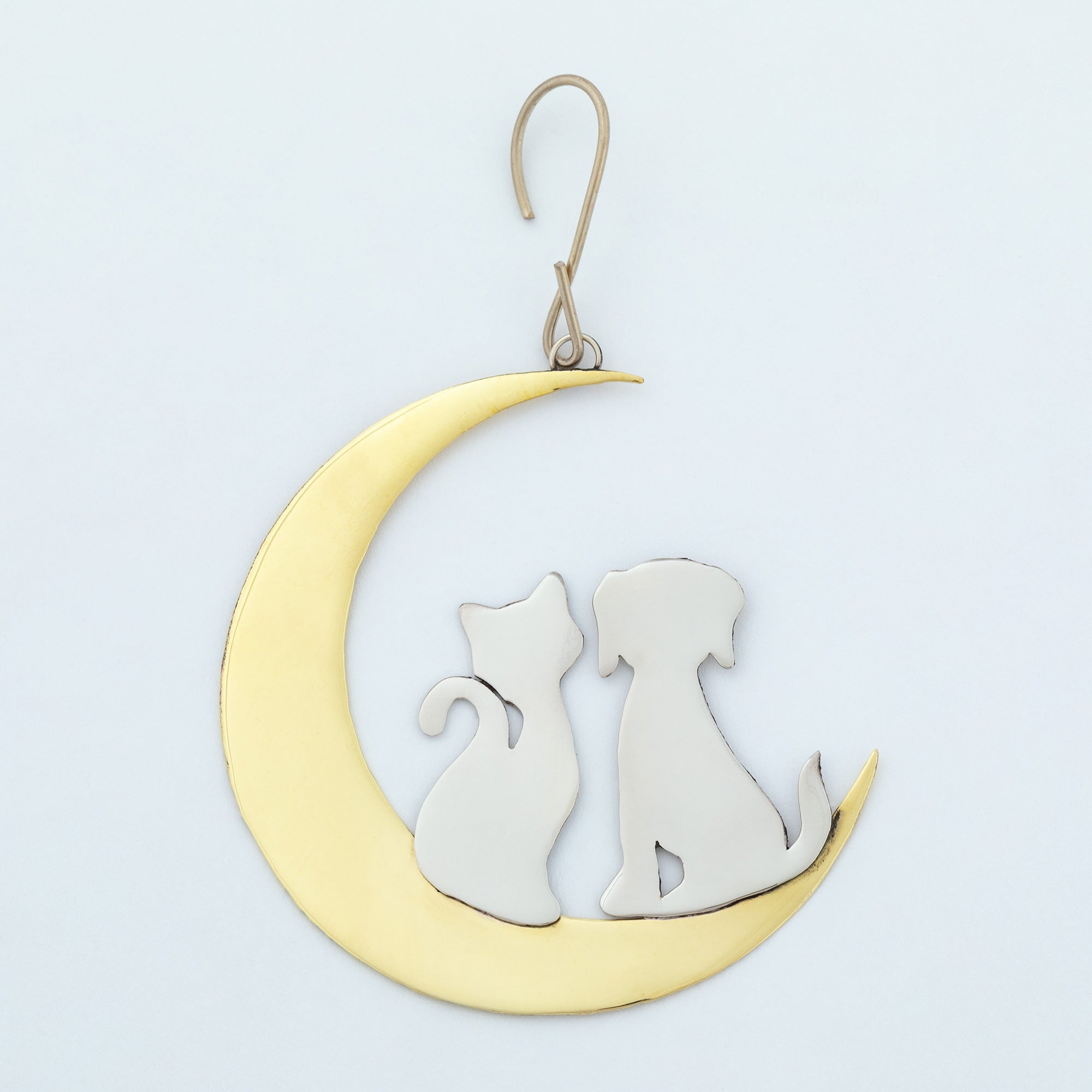 Premium Moonlight Love Pets Mixed Metal Ornament - Handcrafted Fair-Trade Decor