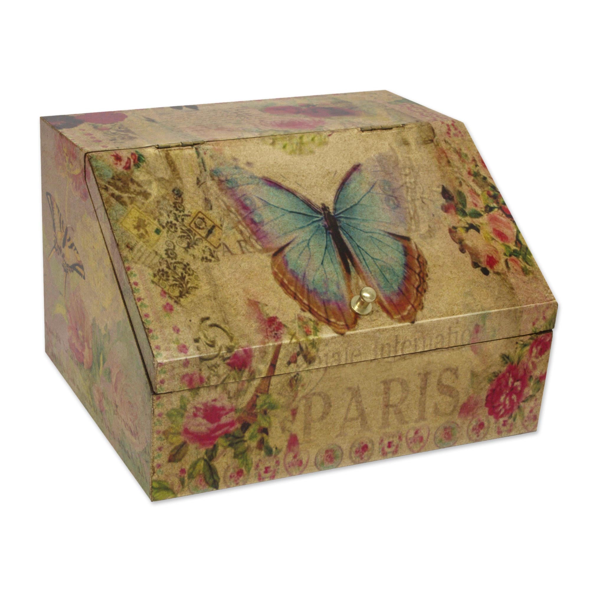 Premium Butterfly Enchantment Floral Decoupage Box with Hidden Drawer - Handcrafted Heirloom