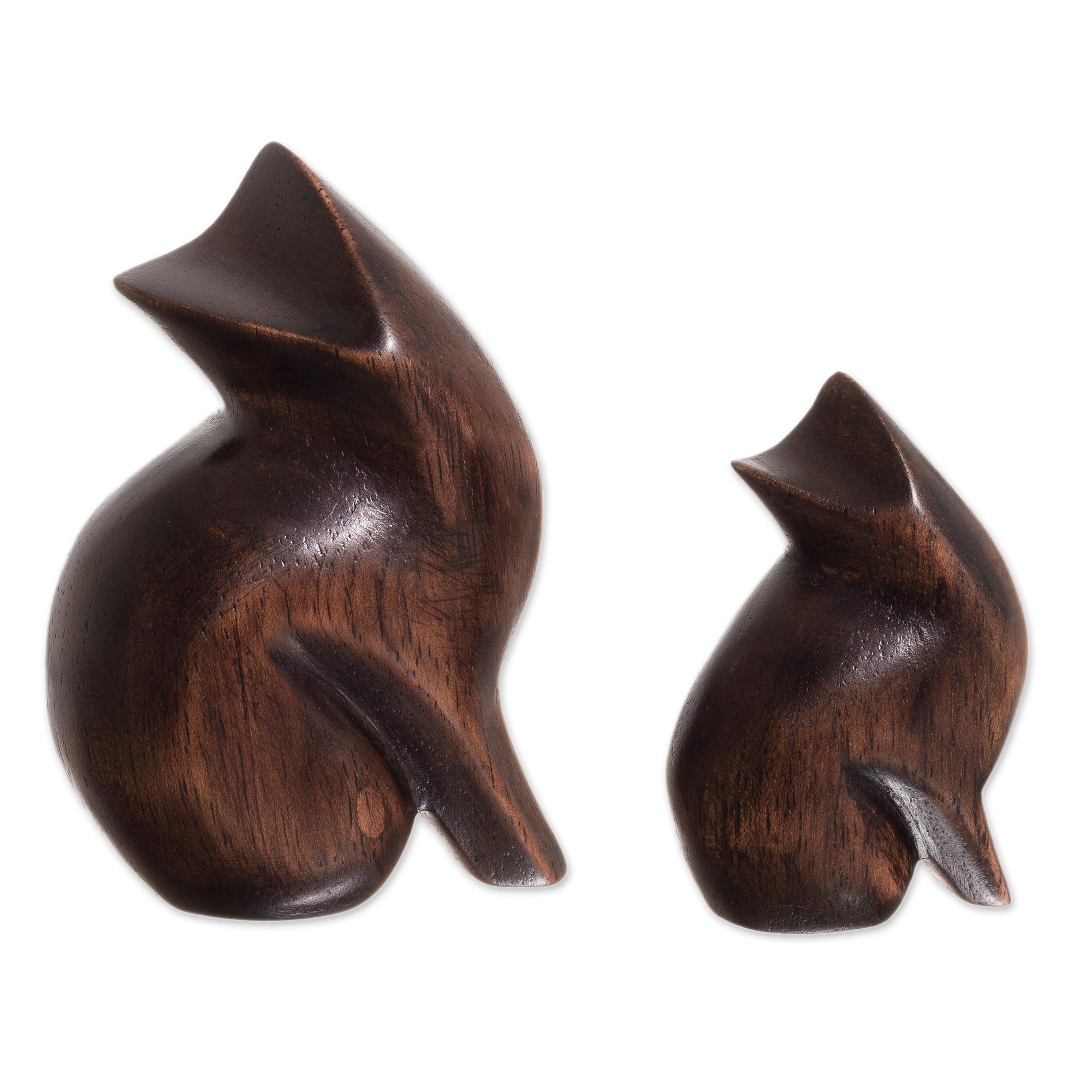 Premium Hand-Carved Cedar Wood Mother Cat Figurines from Peru (Pair)