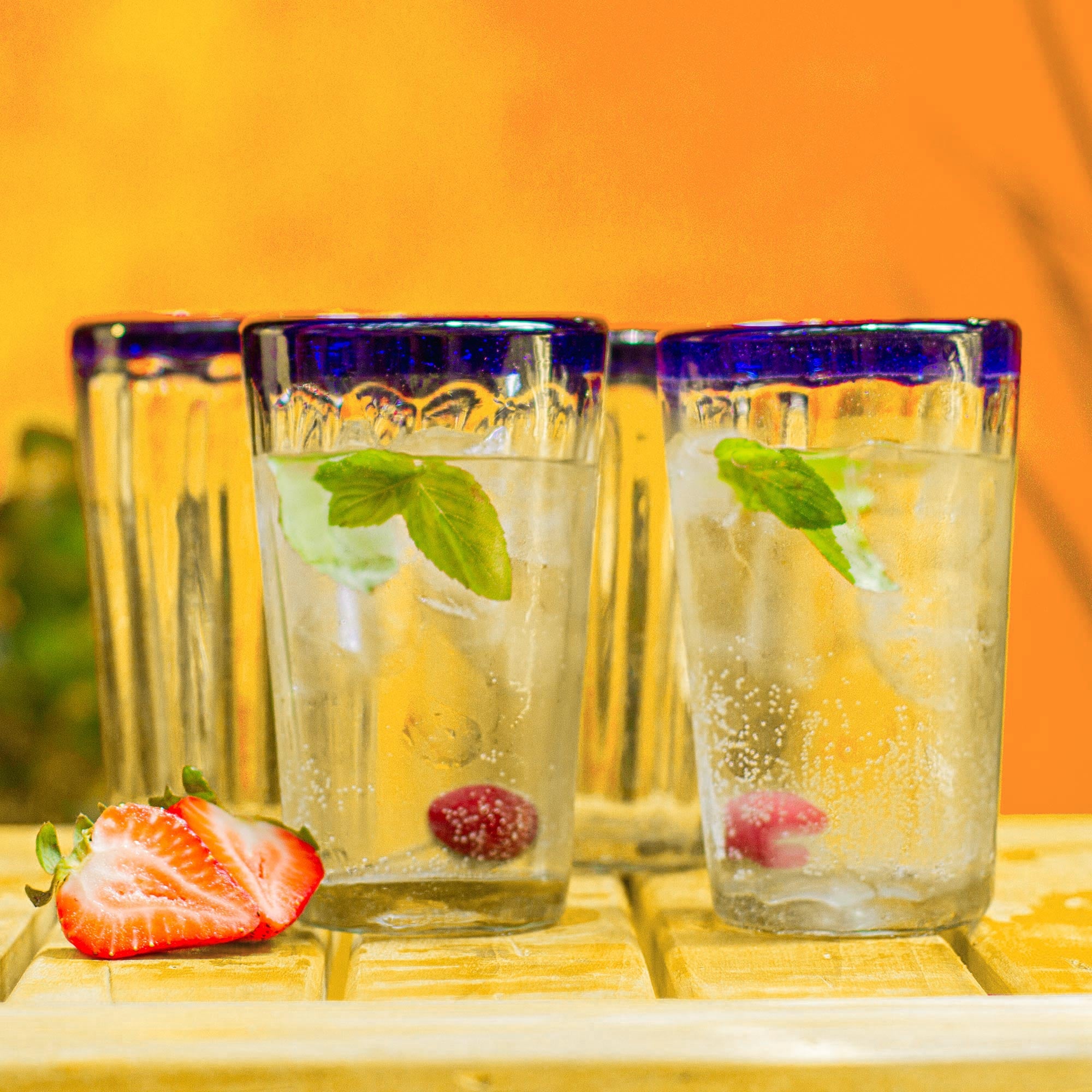 Premium Cobalt Groove Handmade Recycled Glass Tumblers (Set of 6) - Elevate Your Table Setting