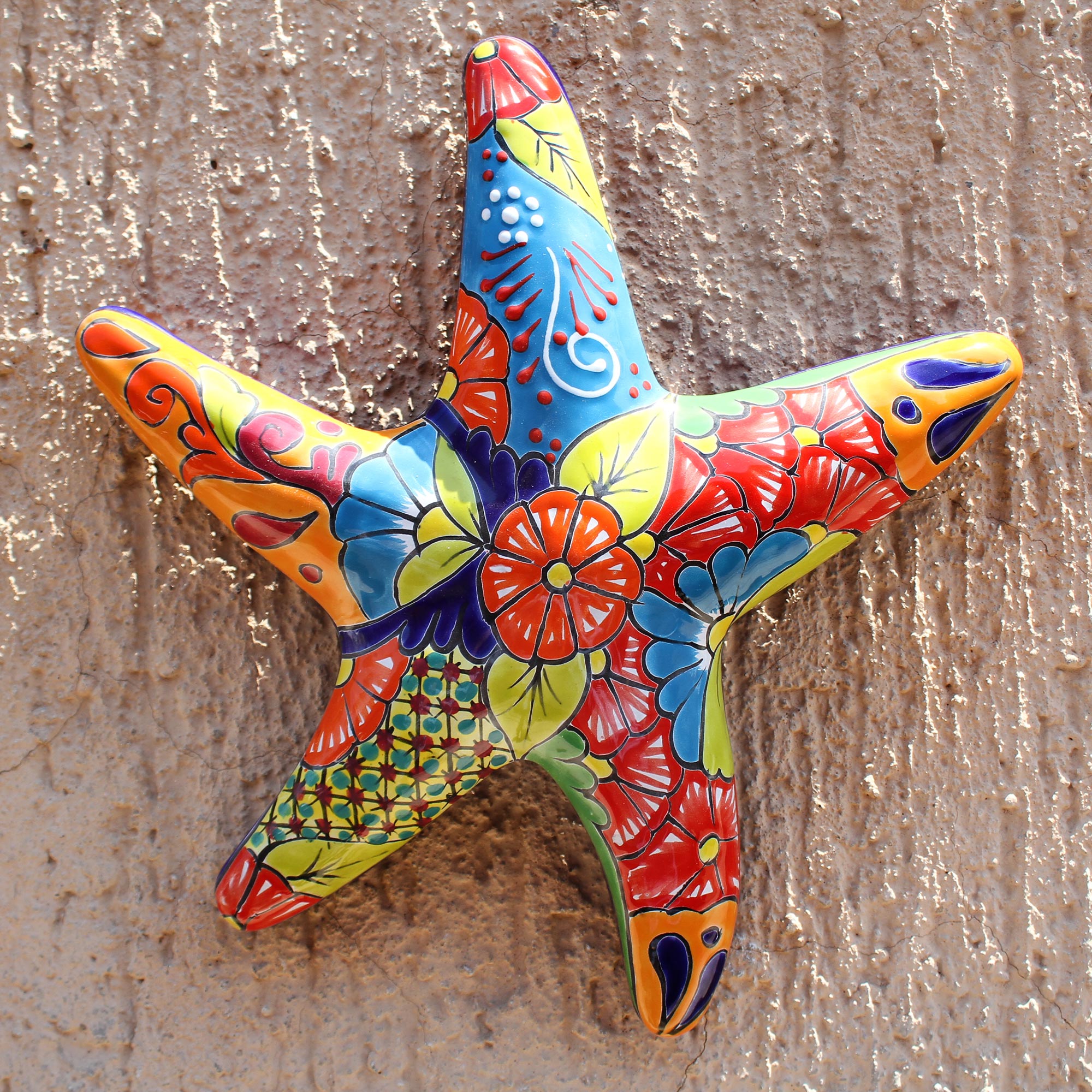 Premium Hand-Painted Talavera Starfish Wall Art – Vibrant Ceramic Sculpture