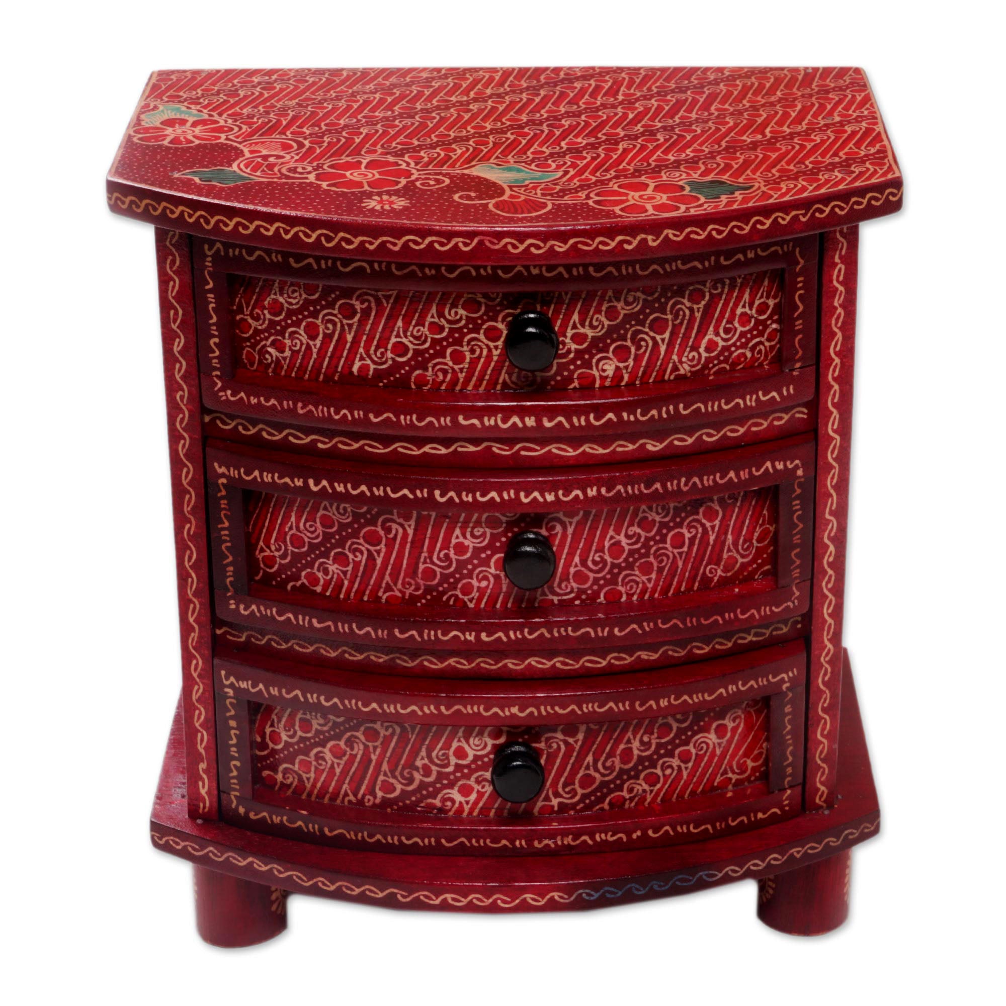 Premium Scarlet Scrolls Batik Jewelry Box - Handcrafted Parang Motif