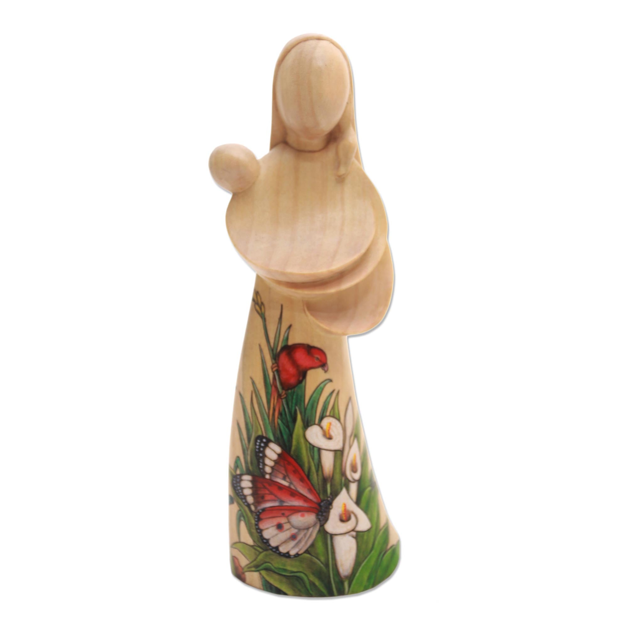 Premium Hand-Painted Mother and Child Wood Statue from Bali