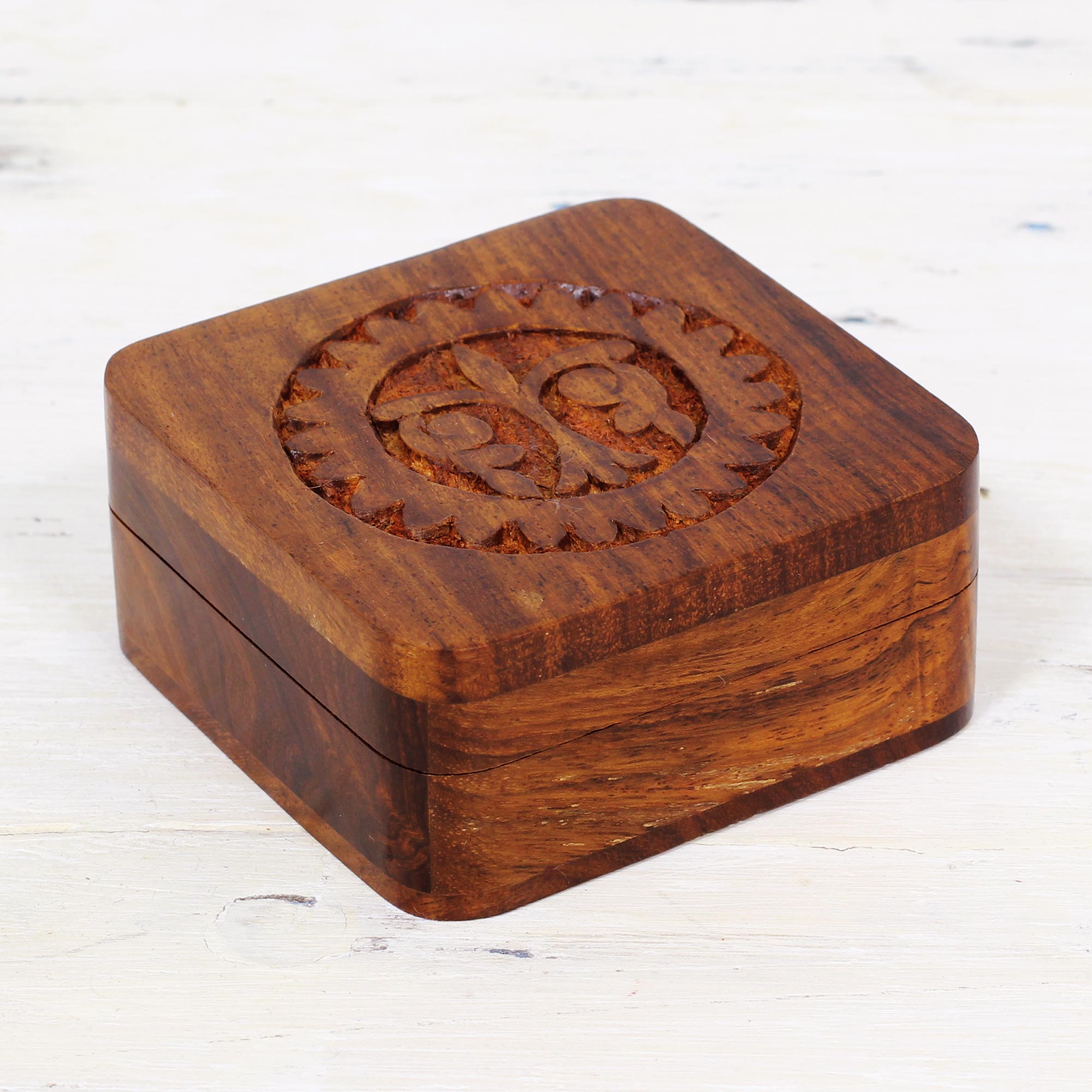 Premium Handcrafted Mango Wood Box with Surya Devta Carving