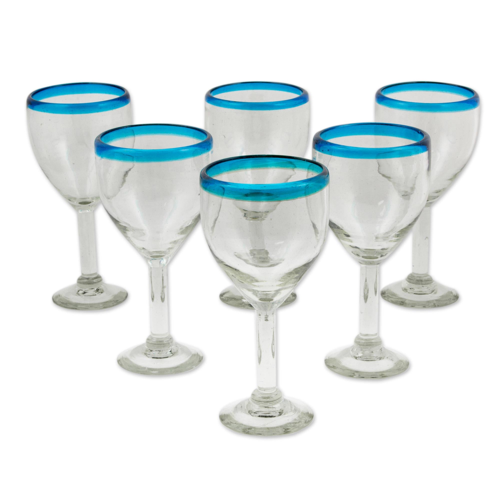 Premium Aquamarine Kiss Hand Blown Wine Glasses - Eco-Friendly Set of 6
