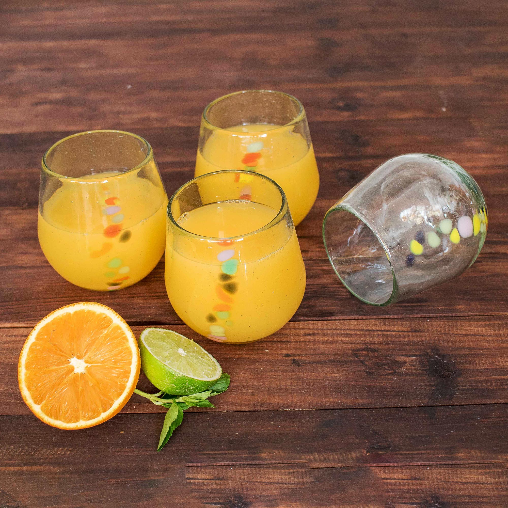 Premium Handcrafted Recycled Glass Dot Stemless Wine Glasses (Set of 4) - Ultimate Eco-Friendly Elegance
