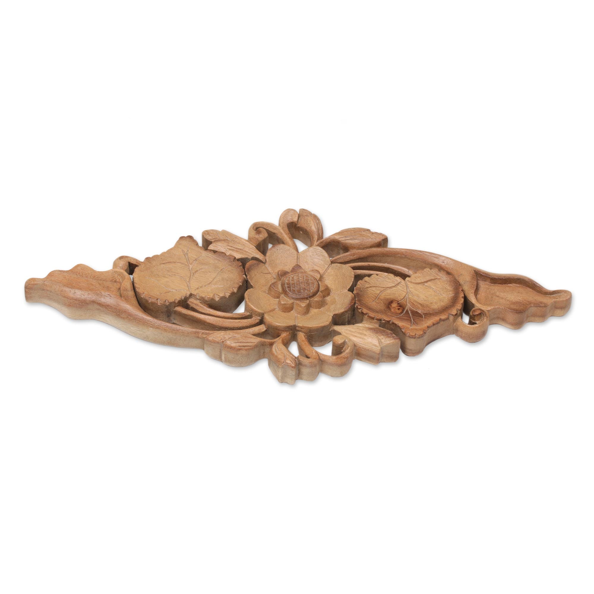 Premium Lily Love Suar Wood Wall Art - Handcrafted in Bali