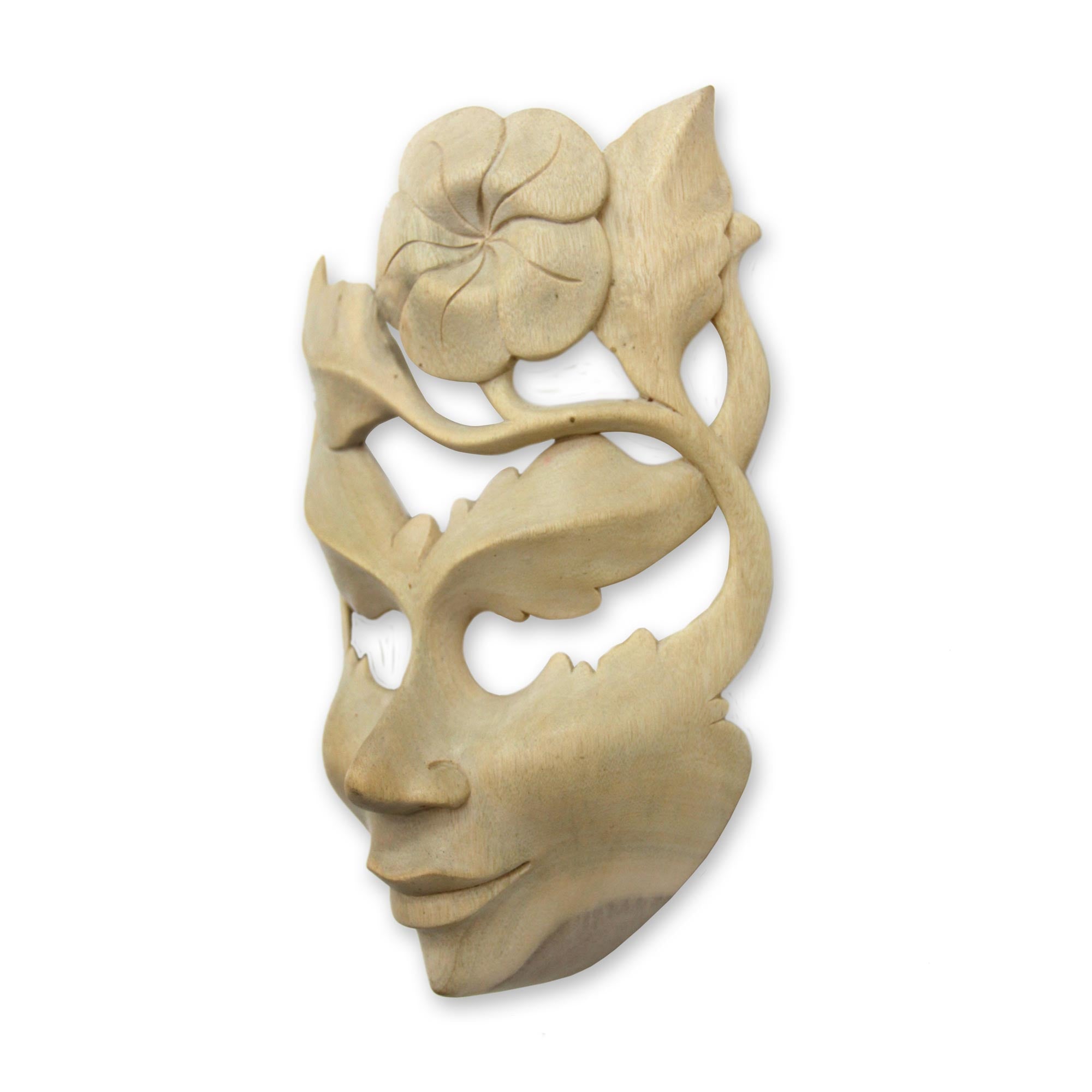 Premium Frangipani Summer Floral Wood Mask - Handcrafted Tropical Art