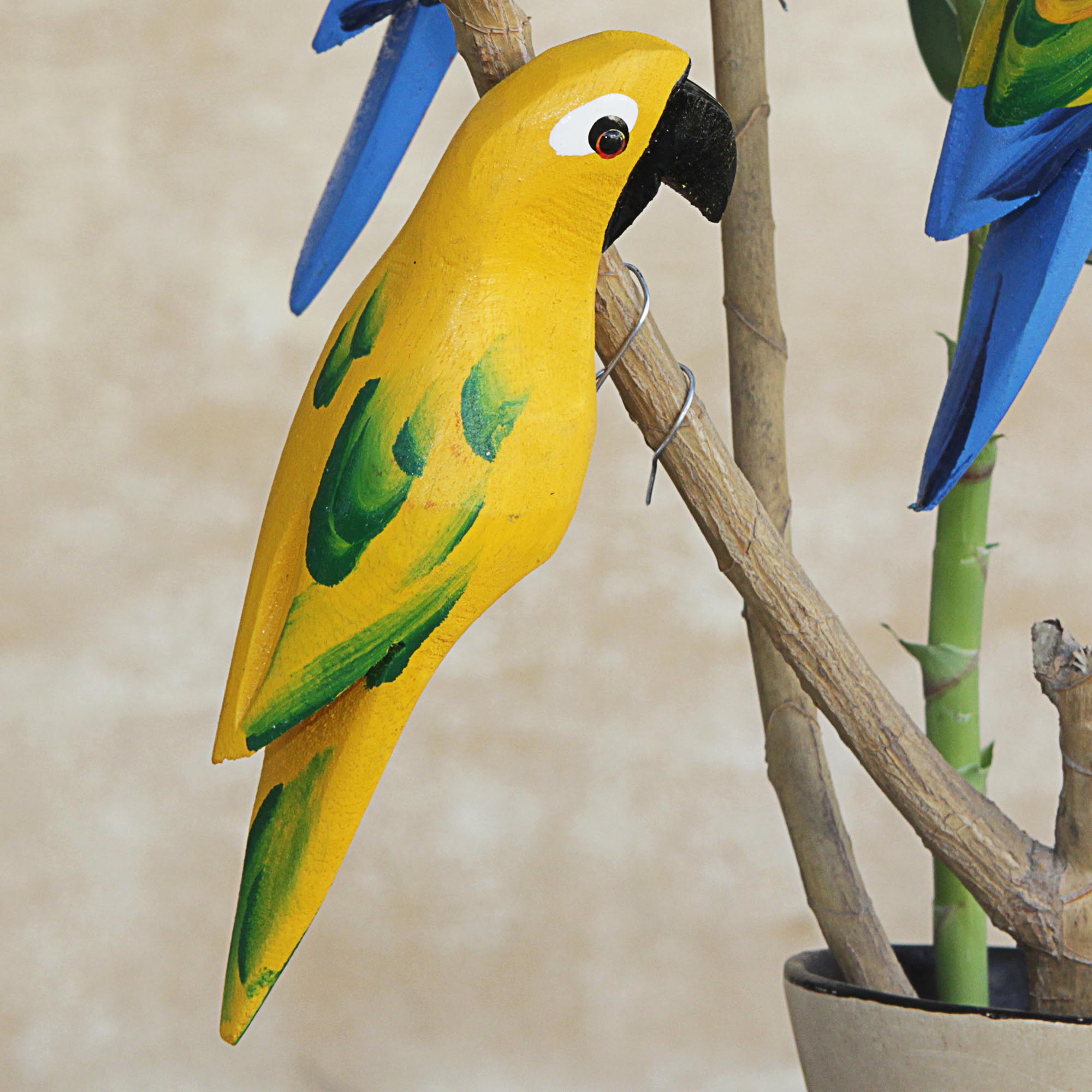 Premium Hand-Carved Wooden Parrot Decor Set of 5 | Brazil-Inspired Home Accents
