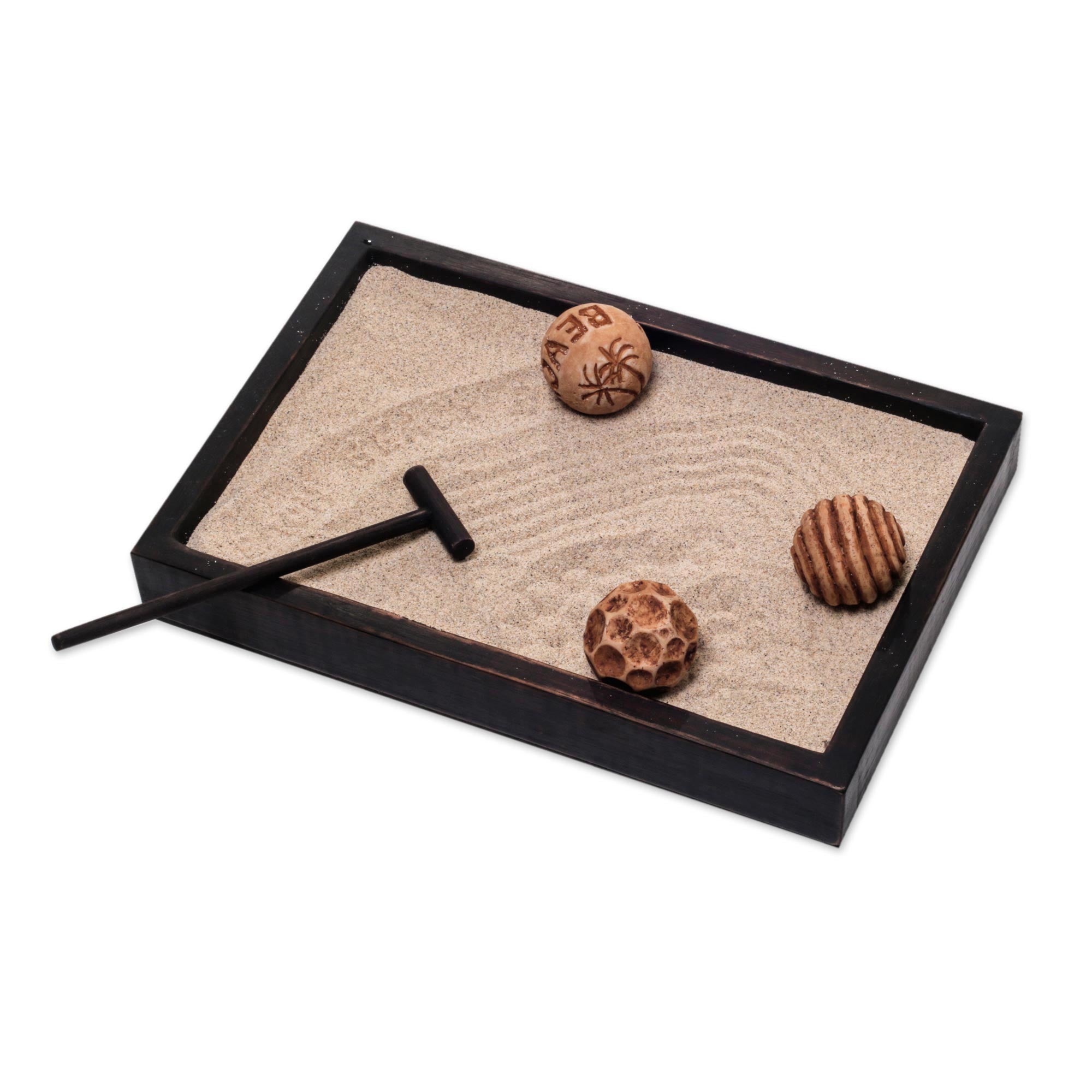 Premium Handcrafted Zen Garden Set - Serene Beach Meditation Kit with Jempinis Wood Tray