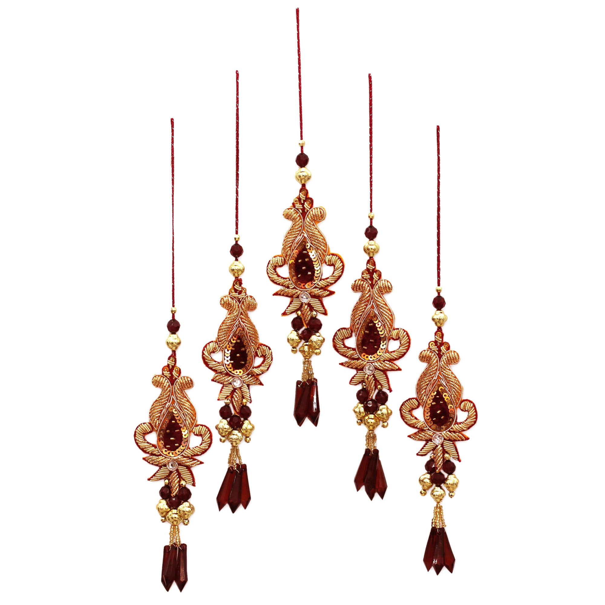 Premium Golden Paisley Beaded Ornament Set - Ultimate Holiday Decor