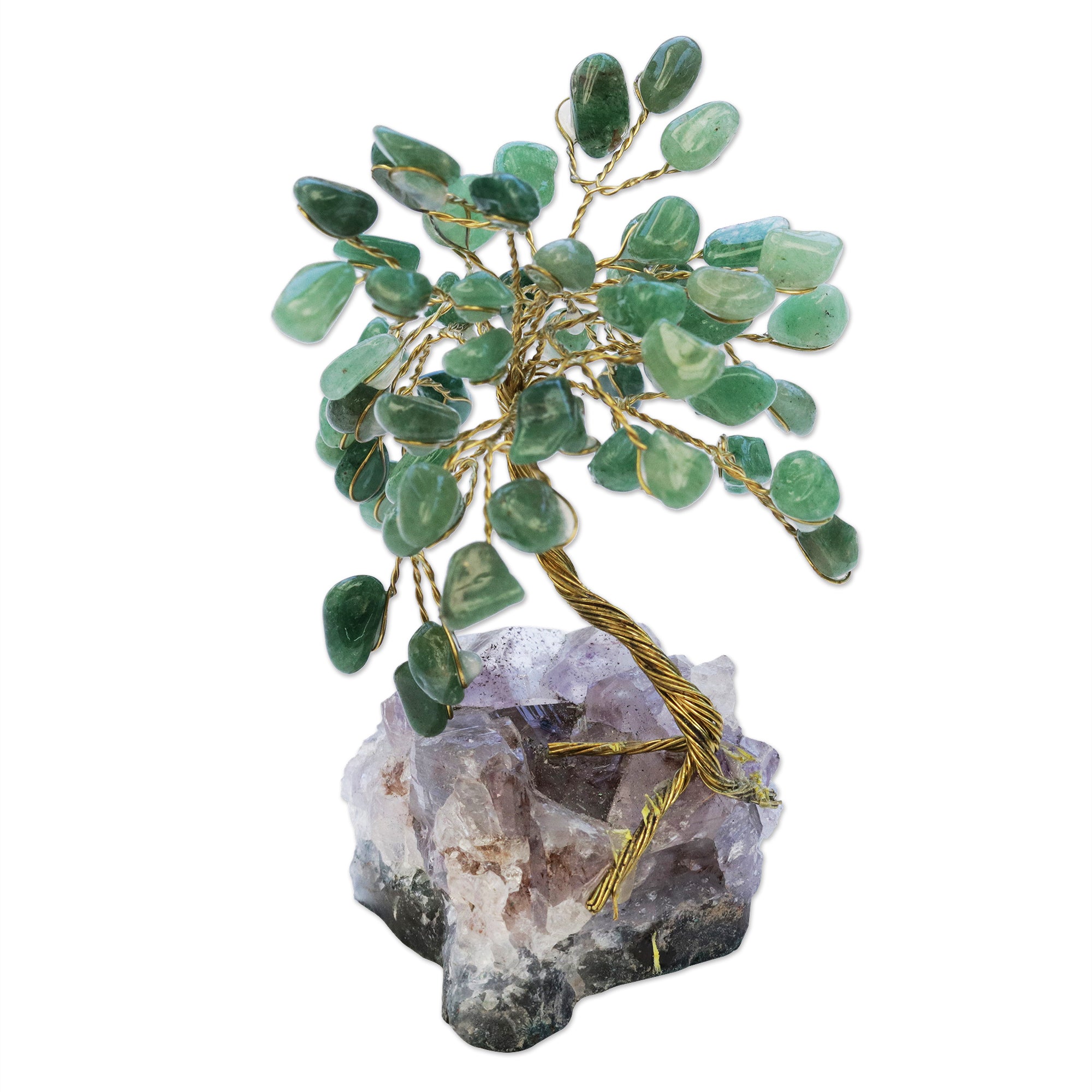 Premium Hope & Happiness Mini Gemstone Tree Sculpture - Green Quartz & Amethyst