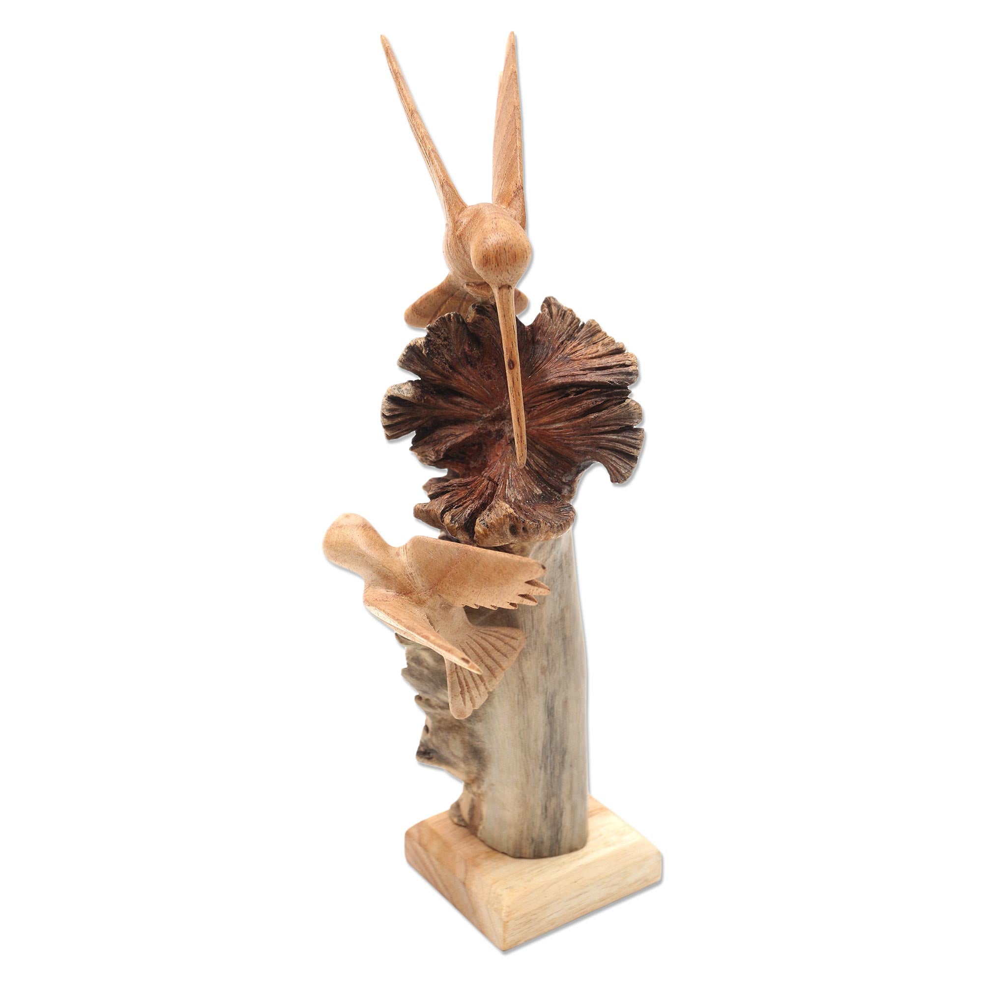 Premium Hand-Carved Hummingbird Sculpture – Unique Benalu Wood Base