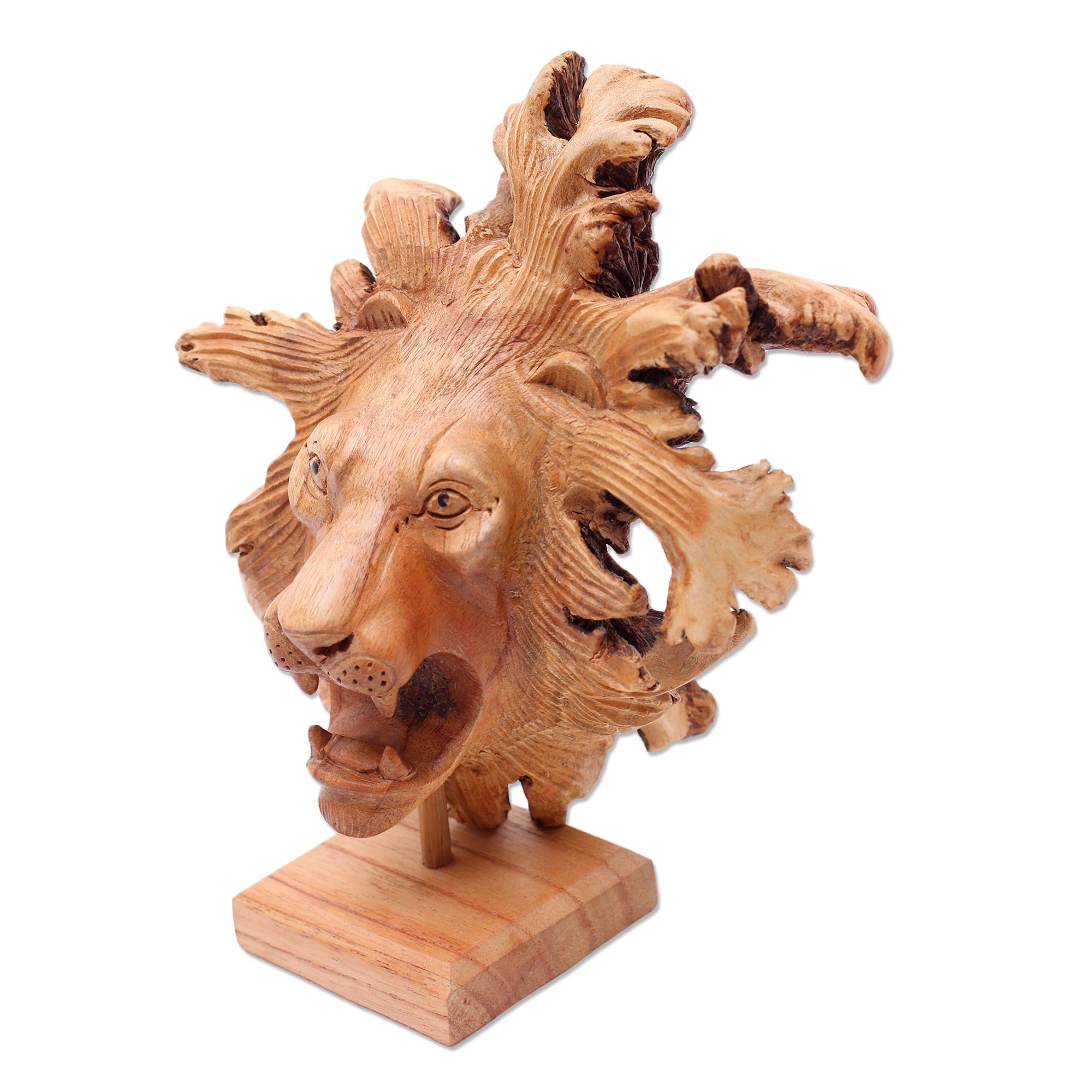 Premium Benalu Wood Lion Sculpture - Handcrafted Artisan Masterpiece