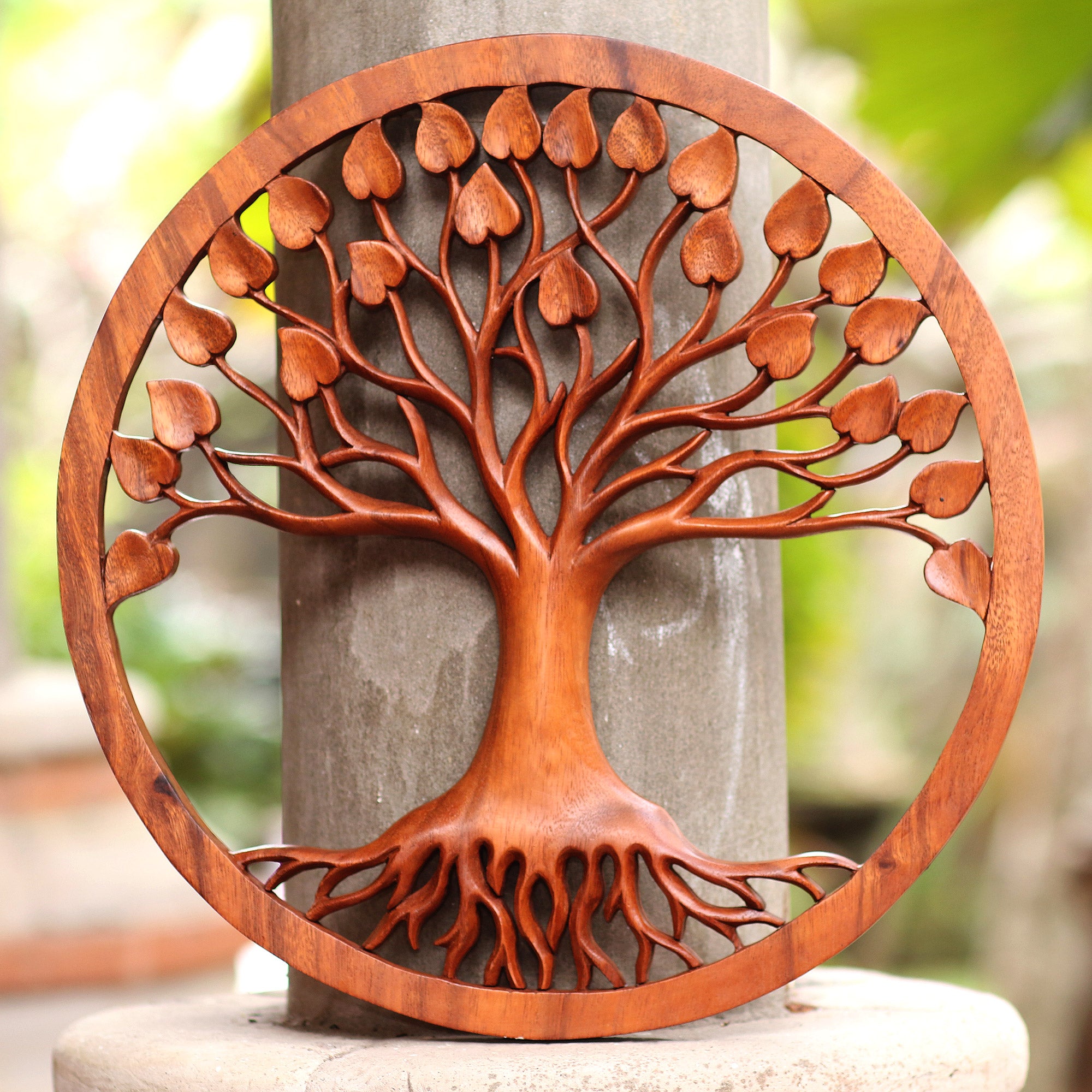 Premium Magical Leaves Suar Wood Relief Panel - Handcrafted Bali Art