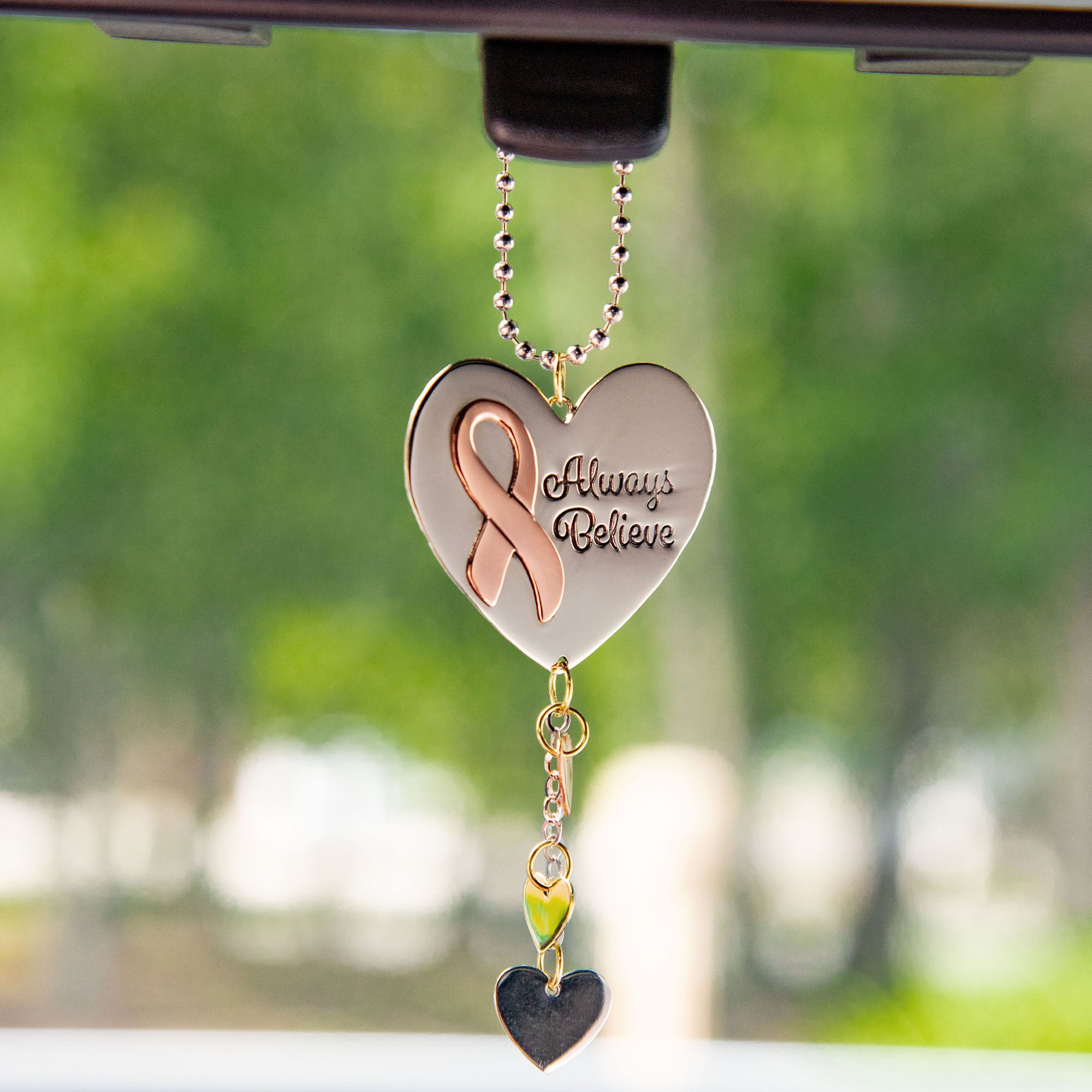 Premium Pink Ribbon Car Charm - Support Breast Cancer Awareness