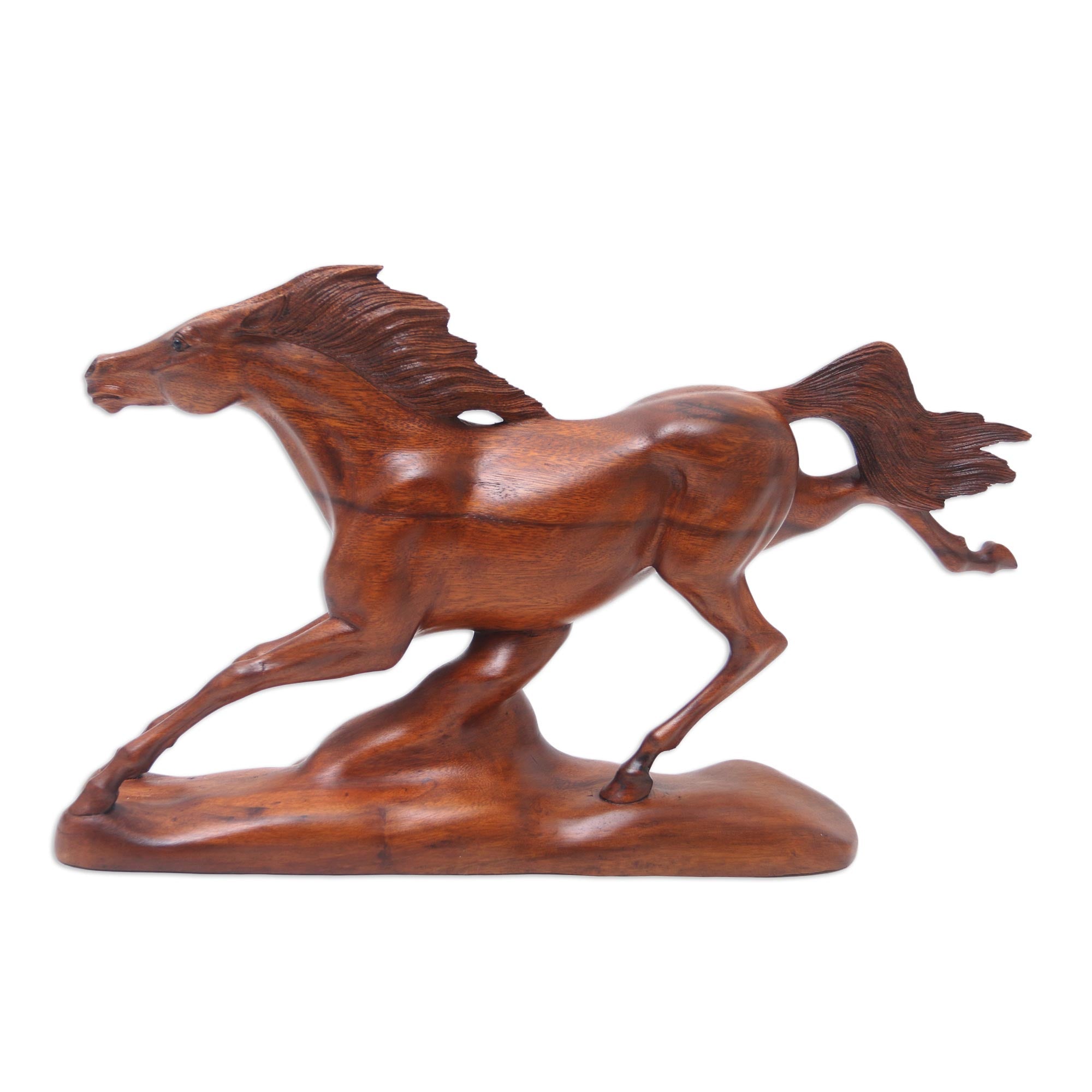 Premium Handcrafted Suar Wood Stallion Sculpture – Fleet-Footed Elegance