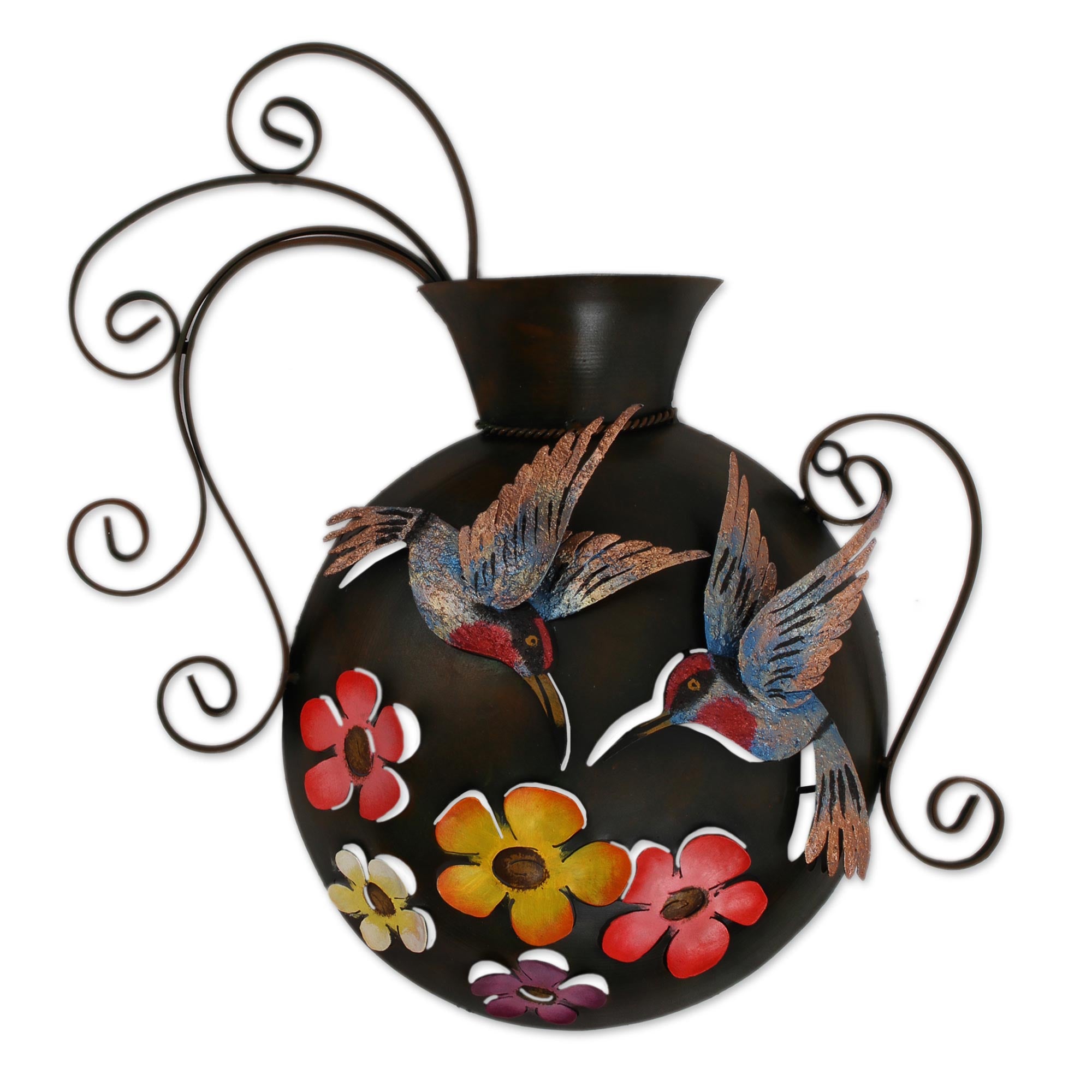 Premium Floral Hummingbird Steel Wall Sculpture - Handcrafted Art from Mexico