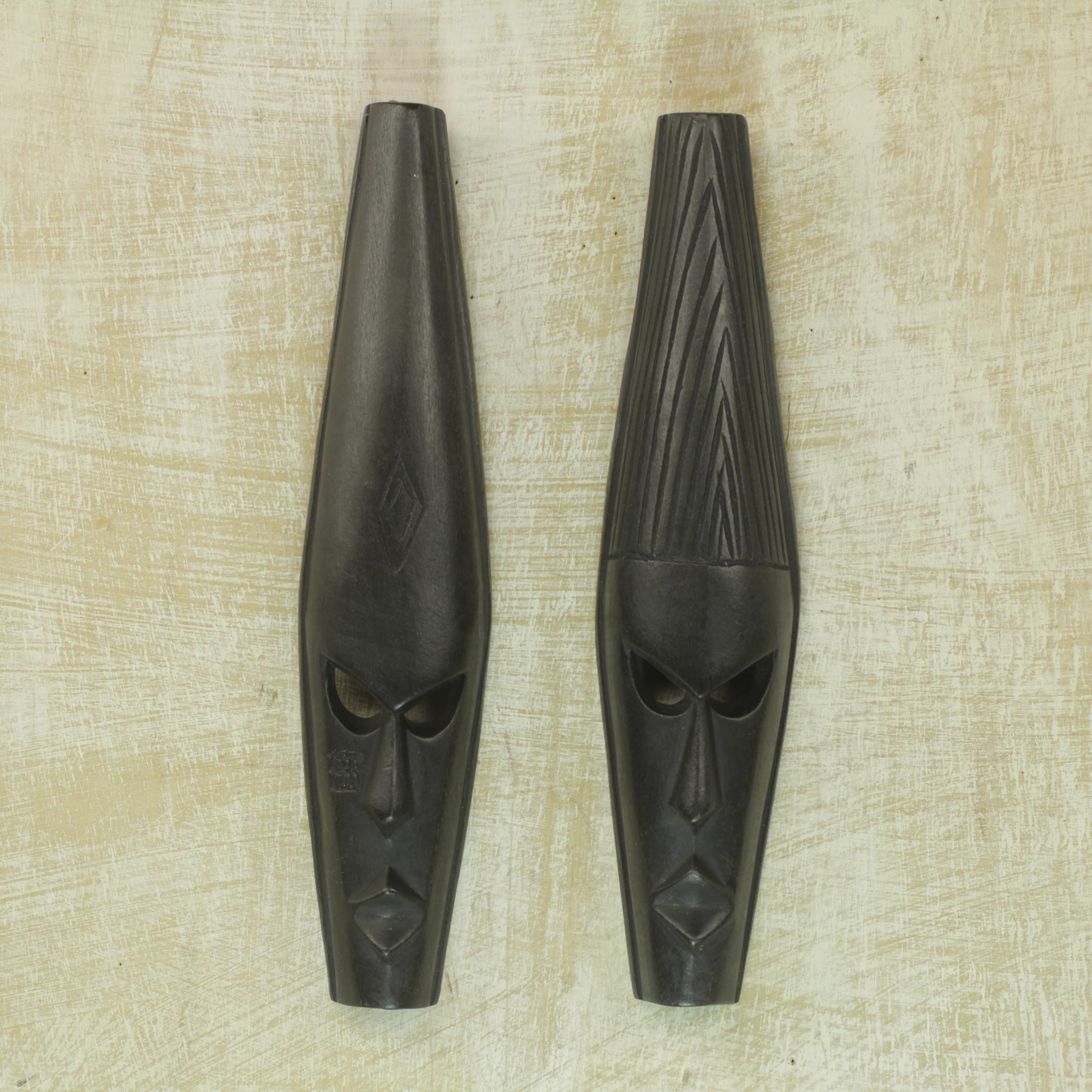 Premium Ashanti Royal Spirit Masks - Handcrafted Pair