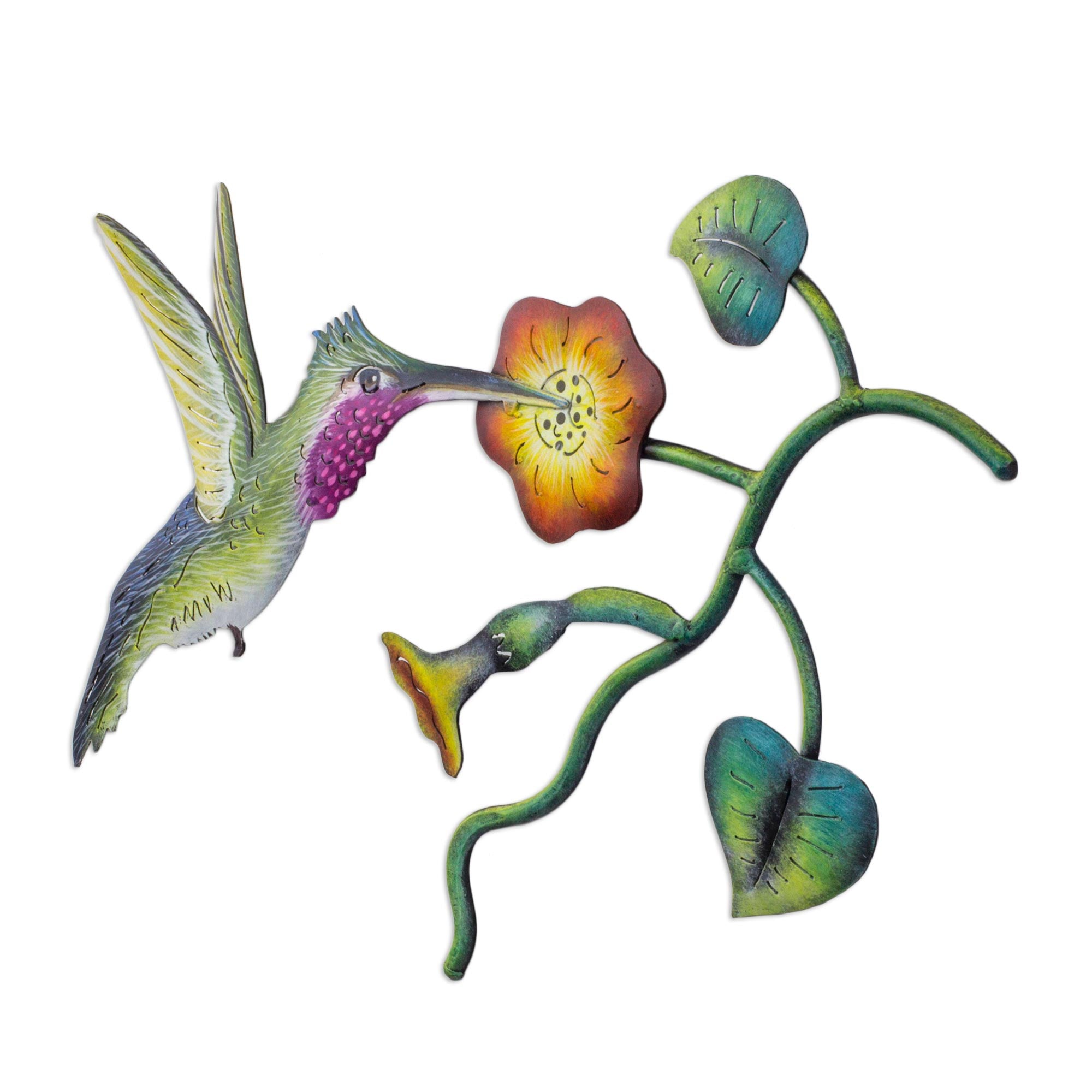 Premium Handcrafted Yellow Bloom Hummingbird Wall Mural