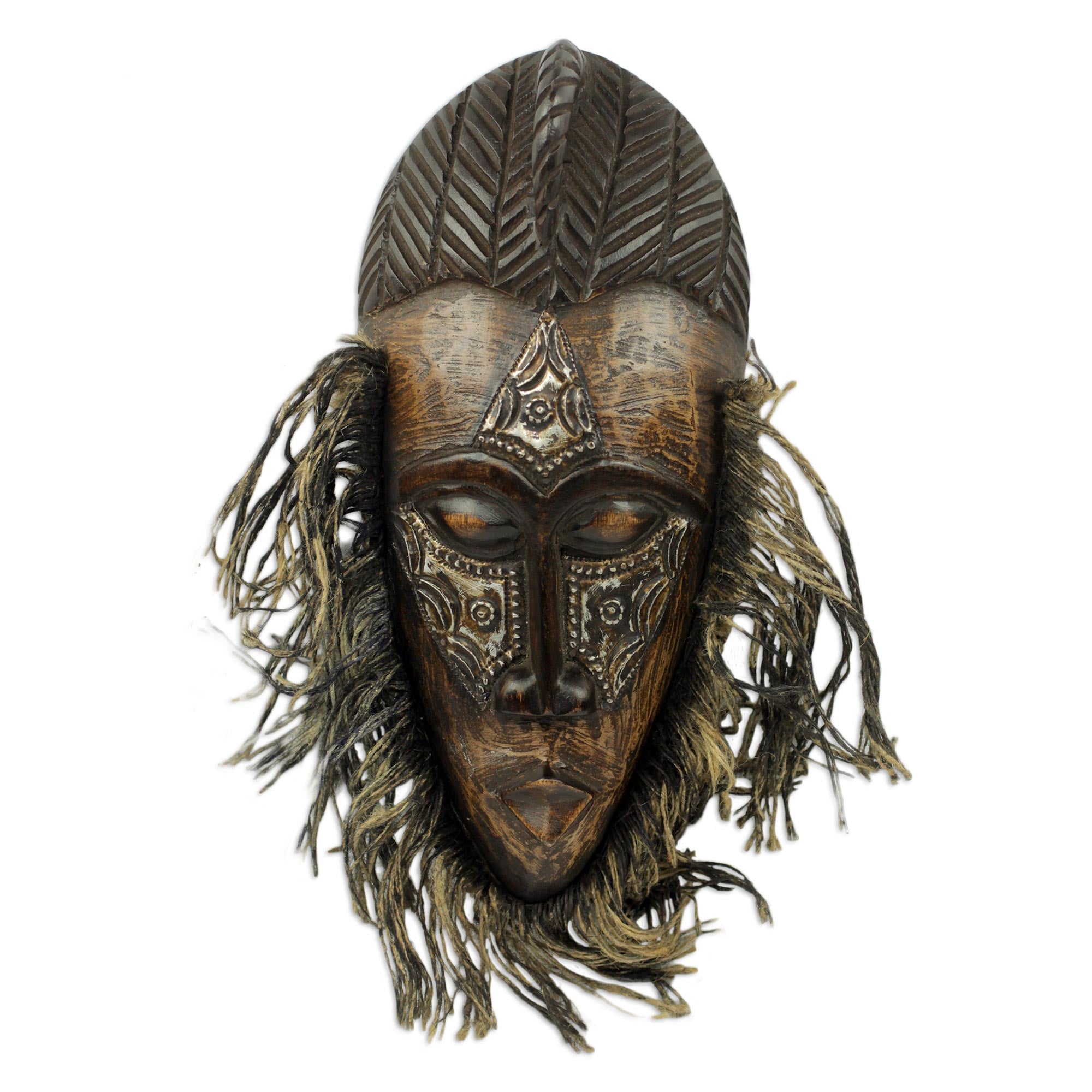 Premium Frafra Dancer African Tribal Mask - Handcrafted Wood & Metal Wall Art