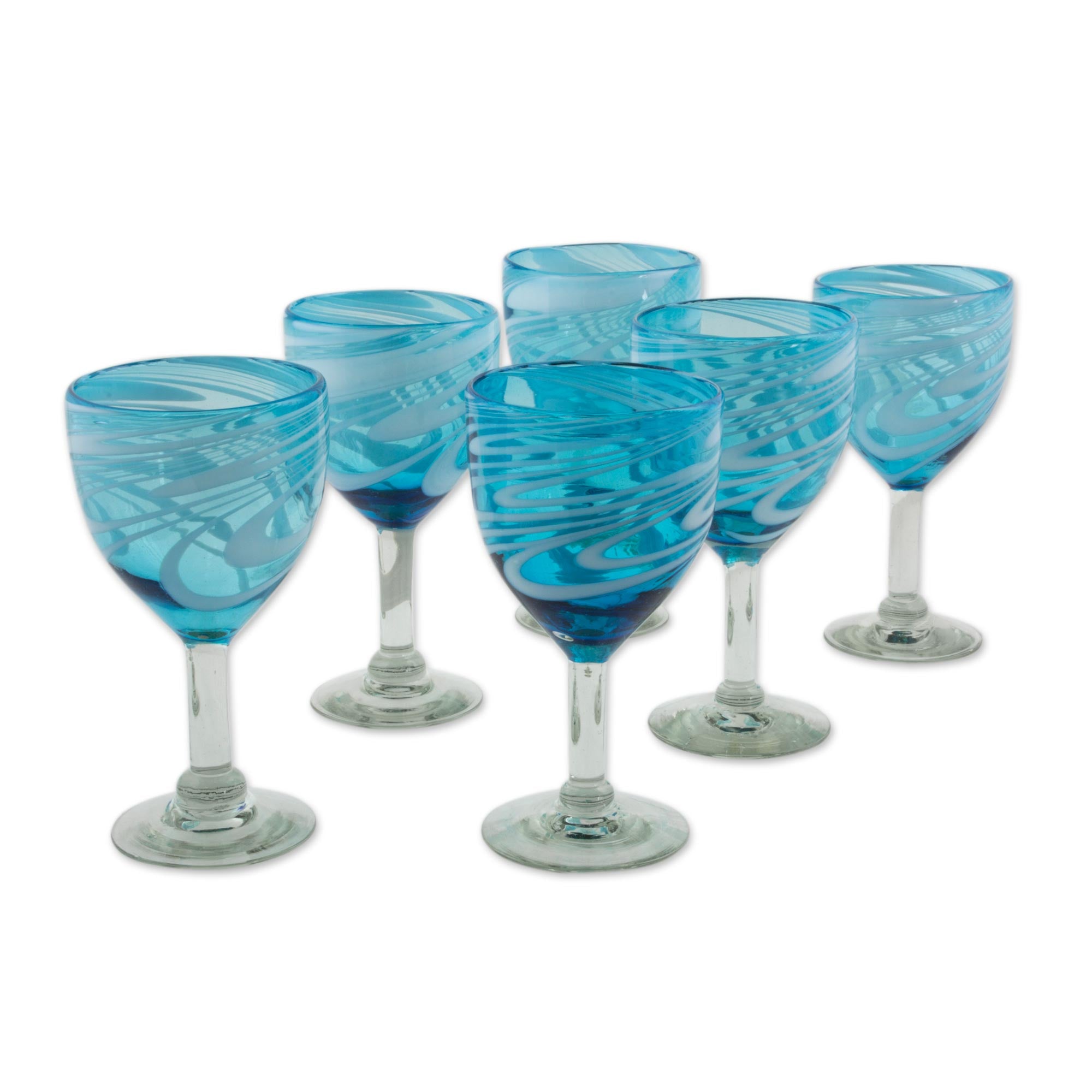 Premium Hand-Blown Aquamarine Wine Glasses Set - Artisan Crafted in Mexico