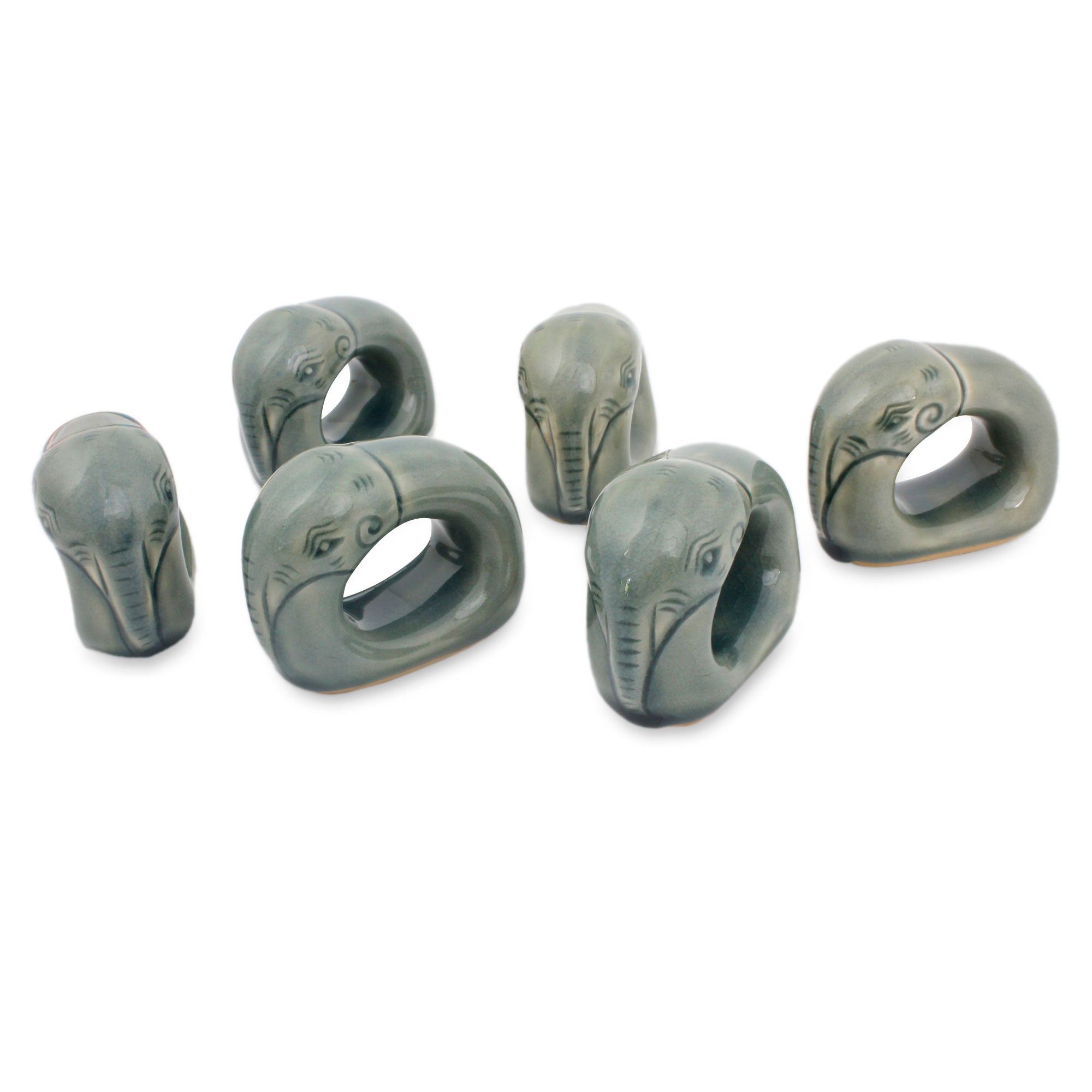 Premium Celadon Elephant Napkin Rings Set of 6 – Guardian Blue