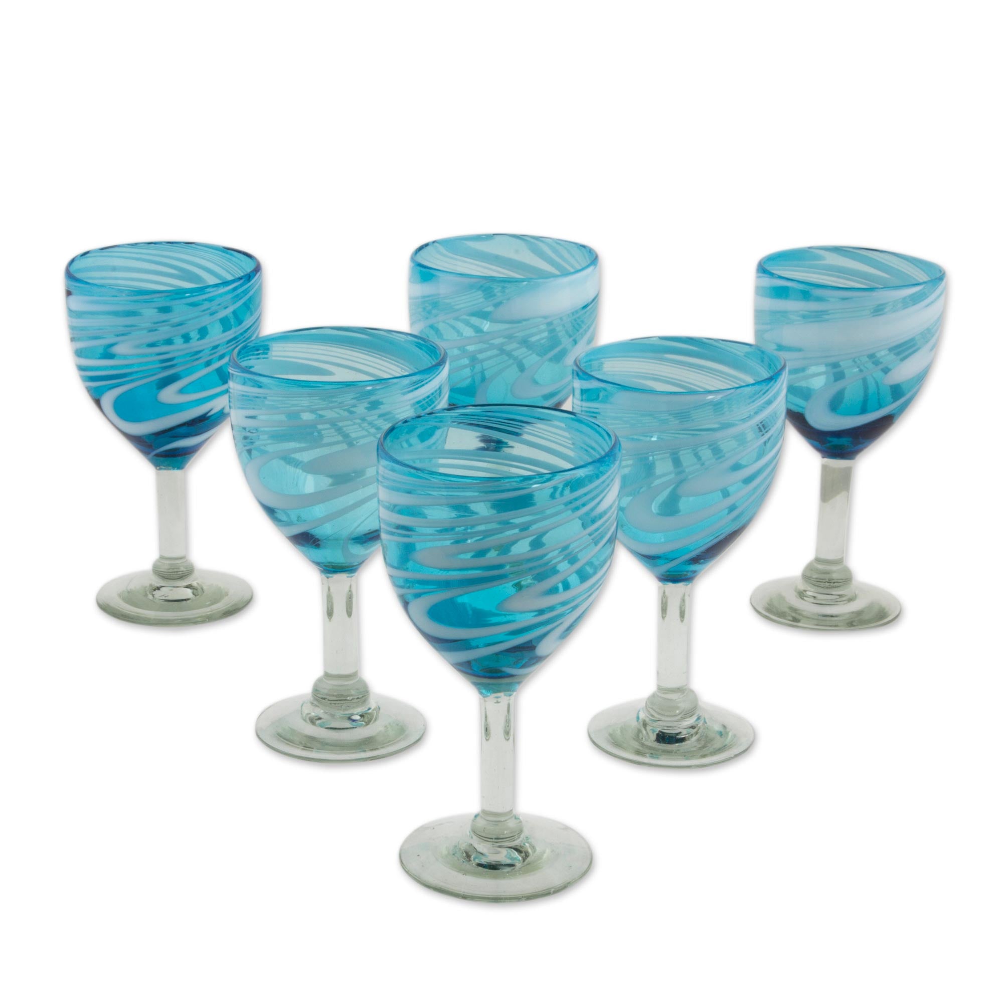 Premium Hand-Blown Aquamarine Wine Glasses Set - Artisan Crafted in Mexico