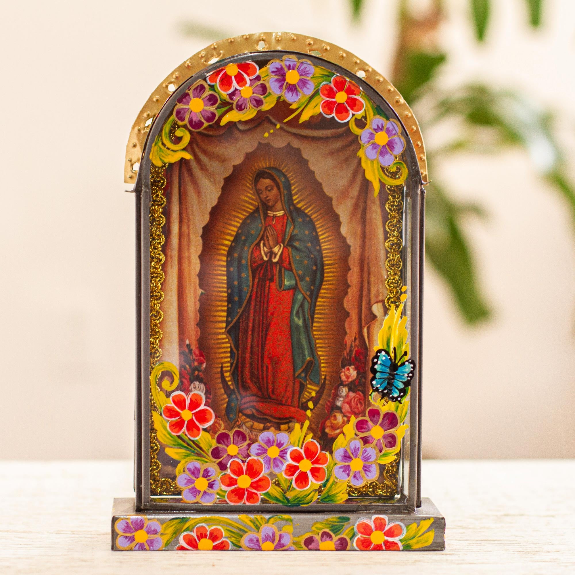 Premium Handcrafted Virgin Mary Wall Niche - Folk Art Decor