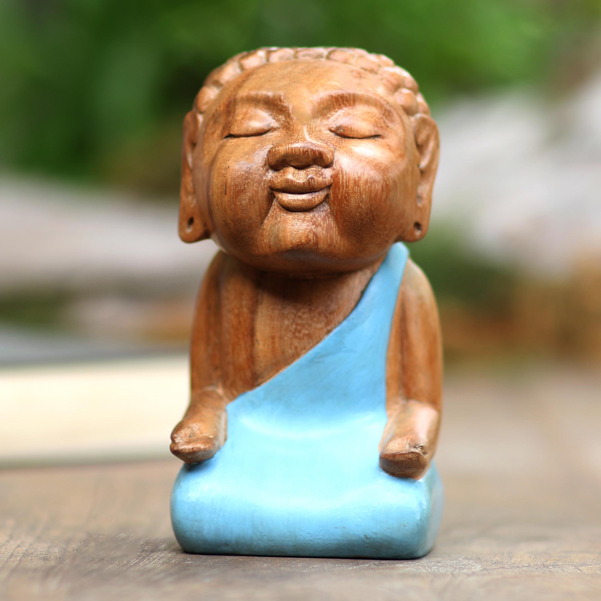Premium Hand-Carved Light Blue Buddha Statue