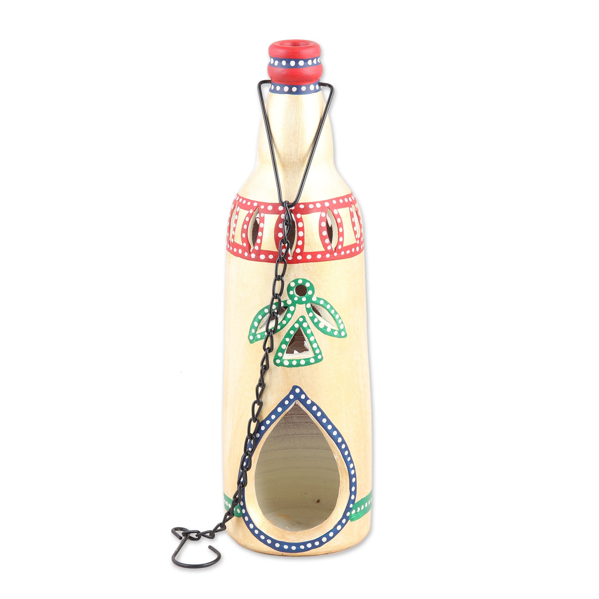Premium Beige Ceramic Hanging Tealight Holder - Handcrafted Floral Design from India