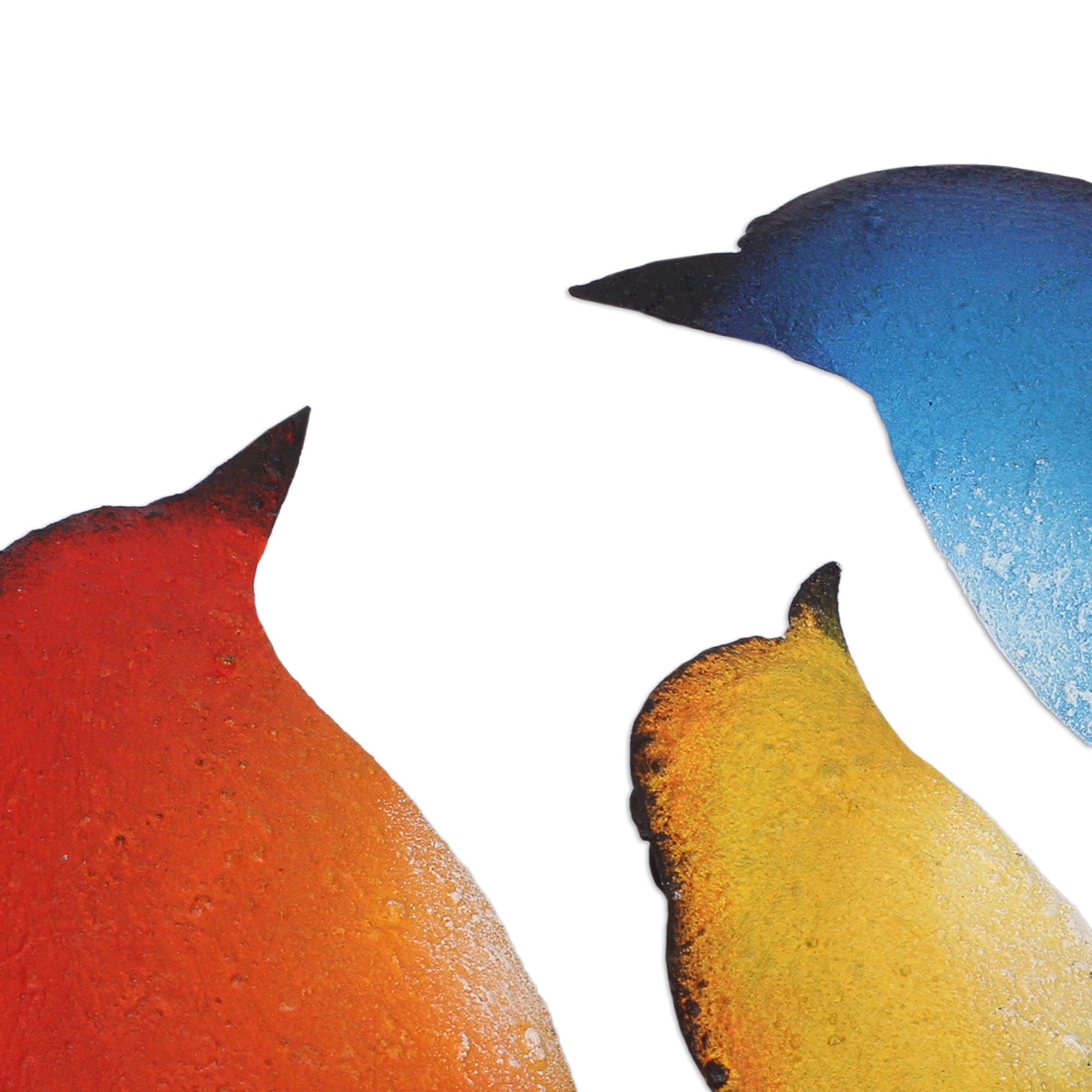 Premium Handcrafted Steel Wall Sculpture: Vibrant Bird Family Art from Mexico