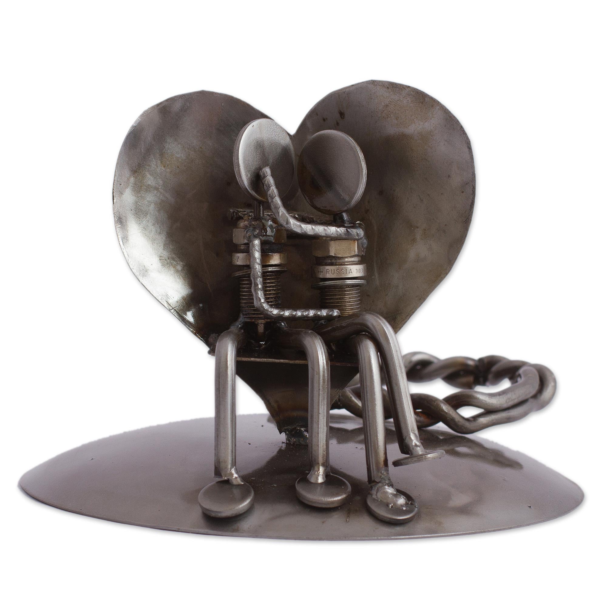 Premium Rustic Romance Wine Bottle Holder - Handcrafted Recycled Metal Sculpture from Mexico