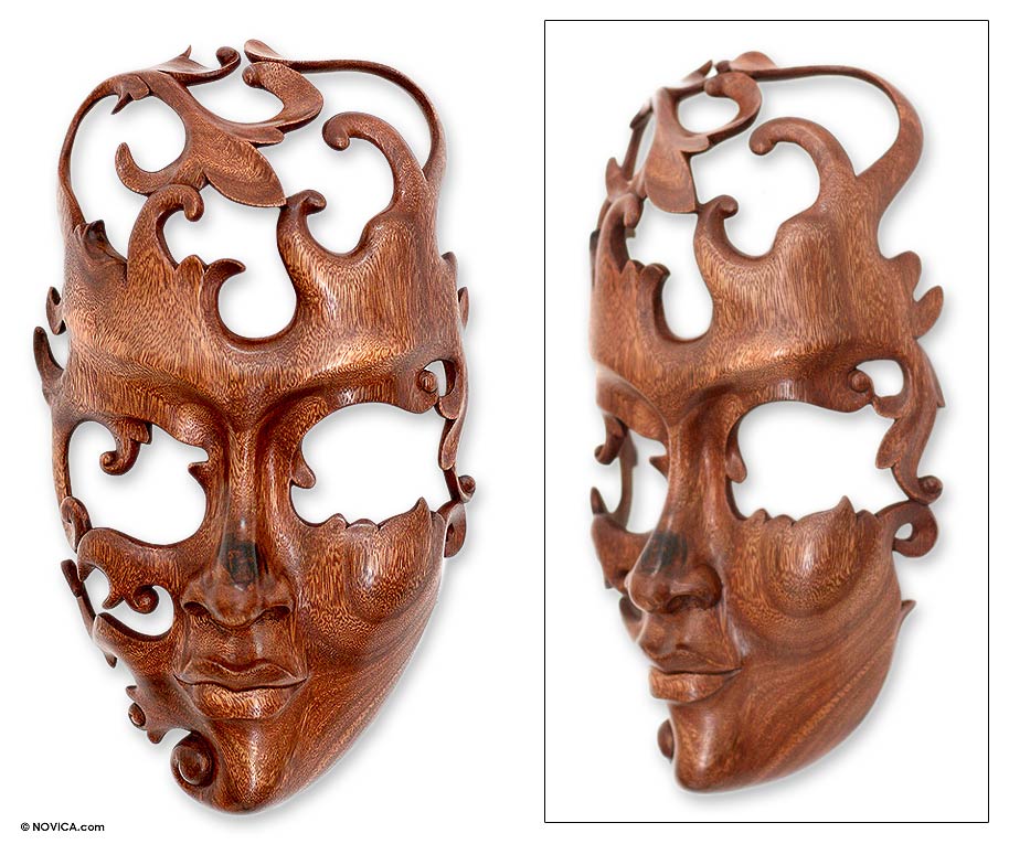 Premium Modern Wood Love Mask - Handcrafted in Indonesia