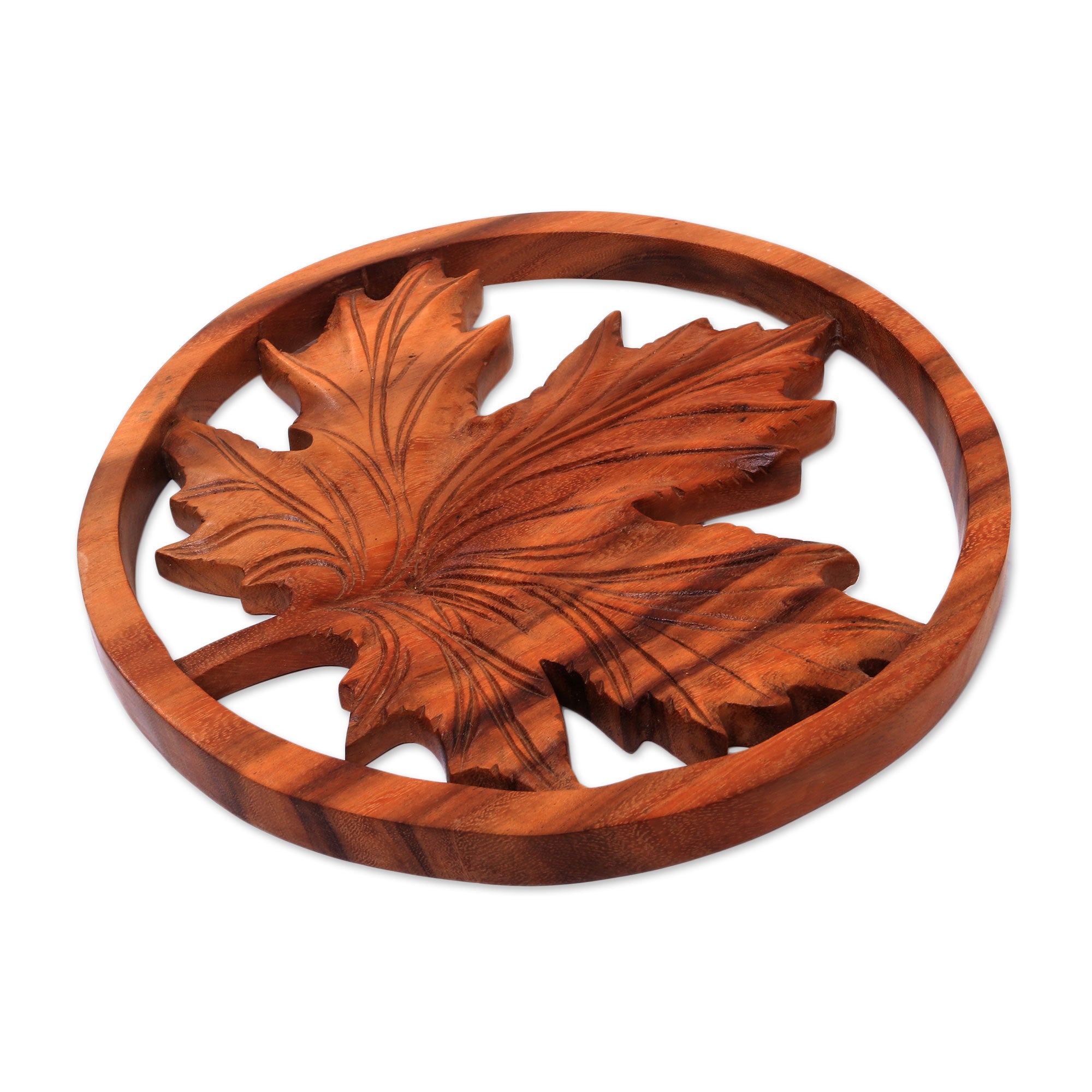 Premium Hand-Carved Maple Leaf Suar Wood Art Panel from Bali