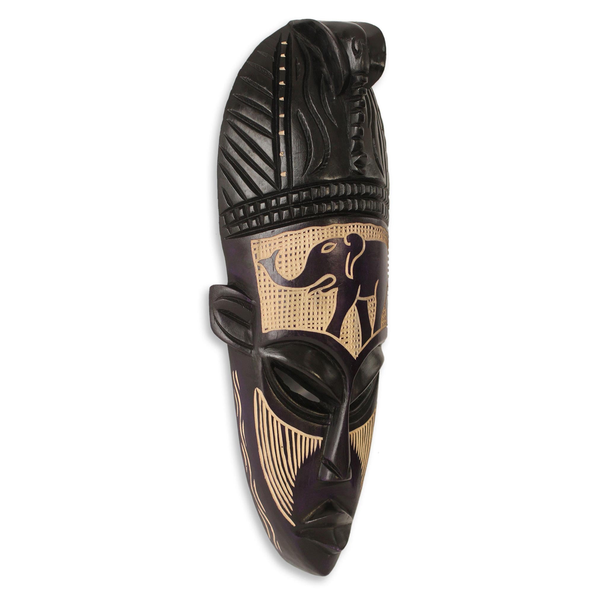 Premium African Elephant Spirit II Hand-Carved Wood Wall Mask