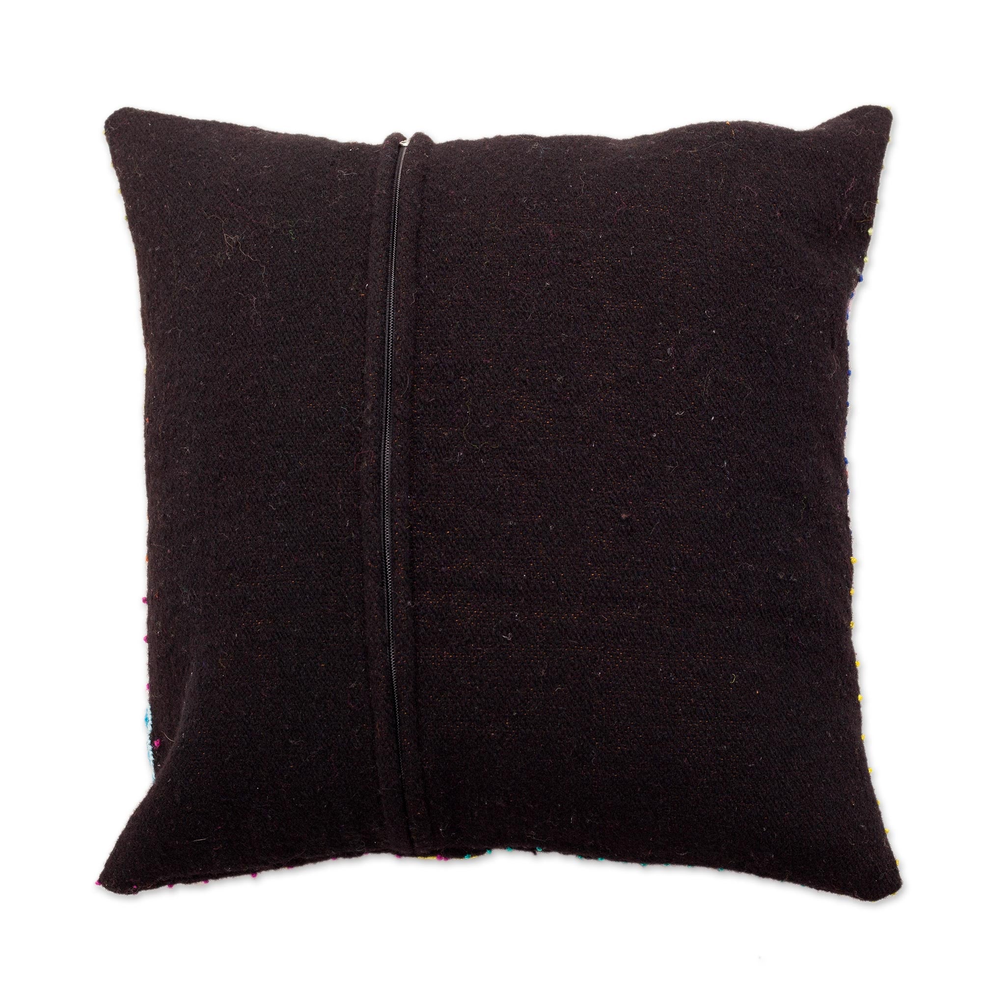 Premium Dark Garden Floral Embroidered Wool Cushion Cover – Handcrafted in Peru