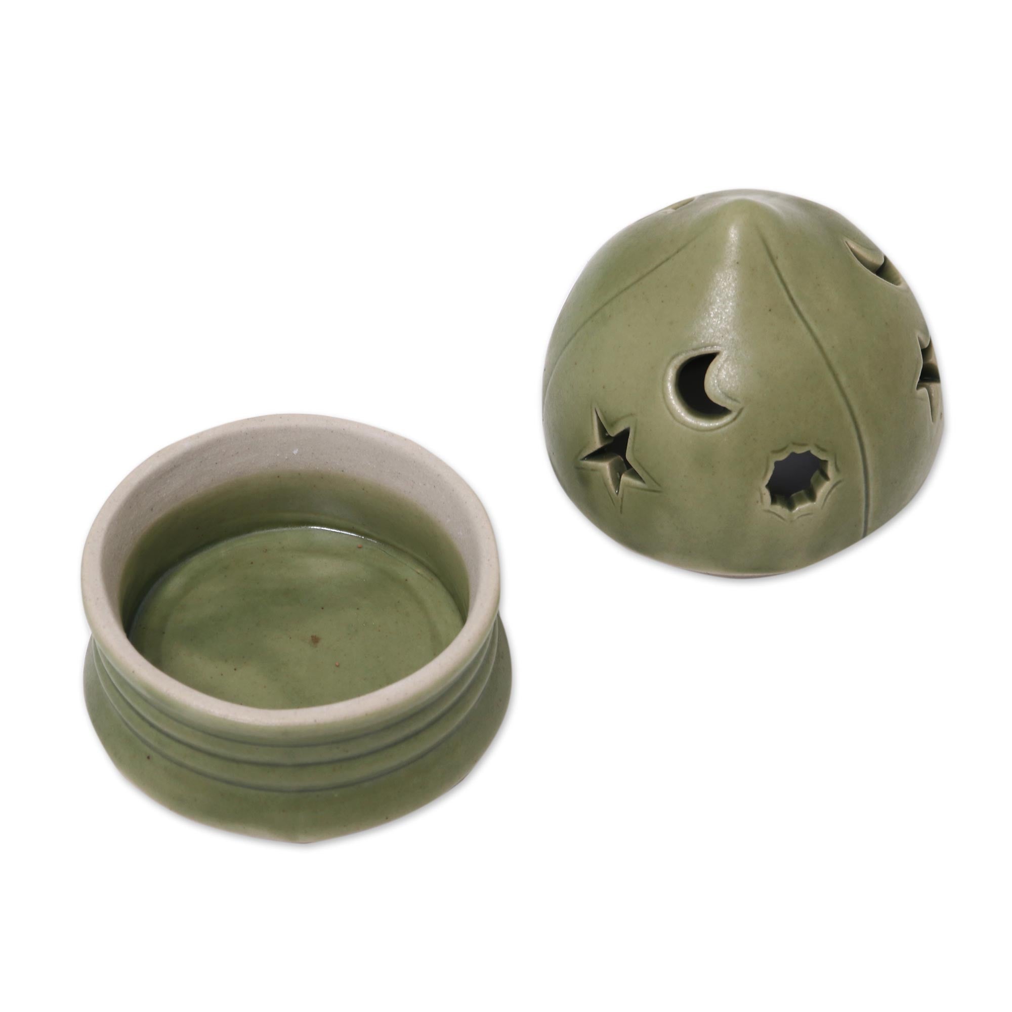 Premium Ceramic Tealight Candleholder - Dome of Light Green Sky Theme